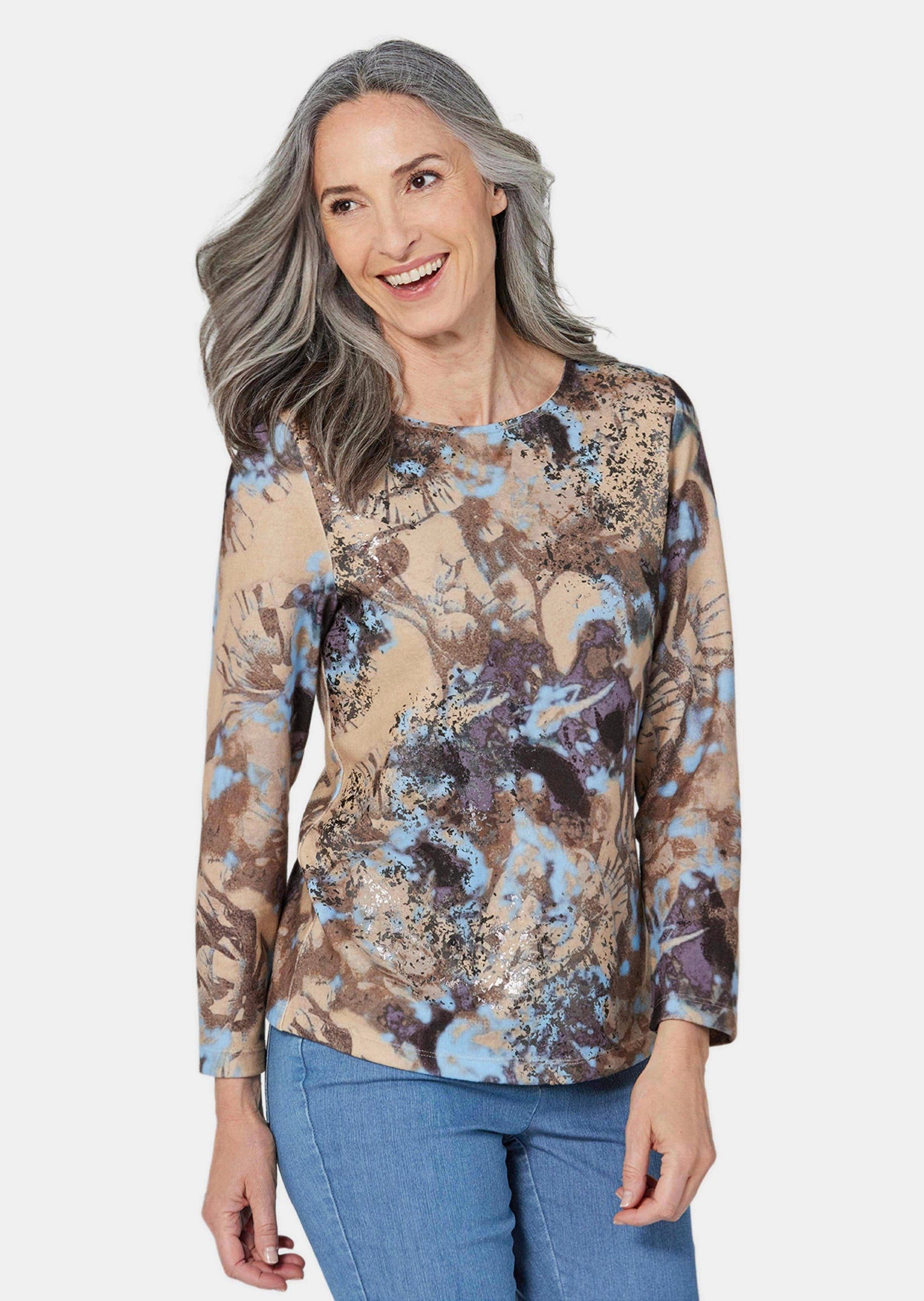 Damen Bluse Mit Blumenmuster – 3/4 Arm, Lose Passform, Rundhals, Aus Weichem Material – Für Freizeit & Büro