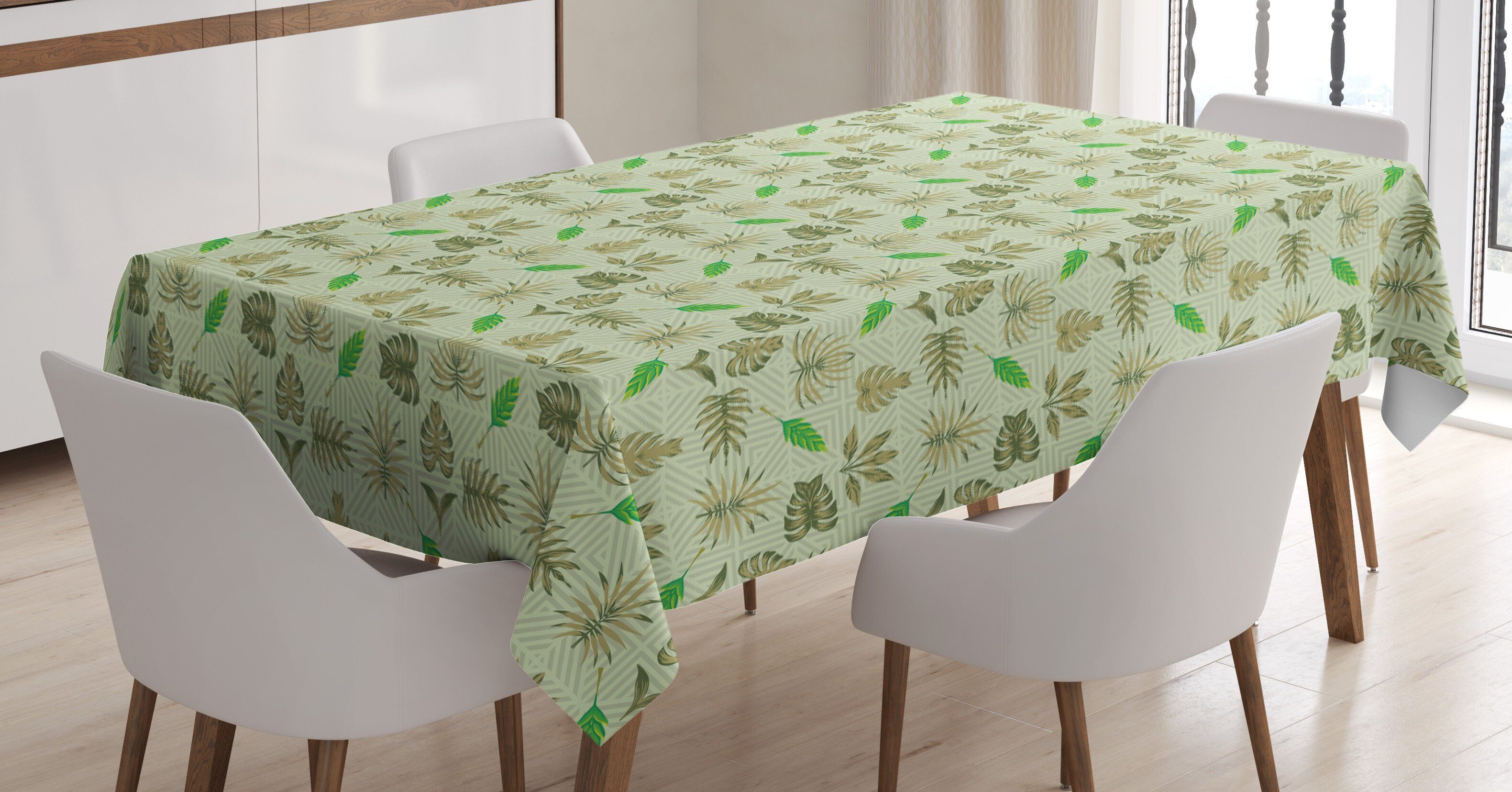 Tischdecke Farbfest Für Waschbar geeignet Außen Asymmetrische Klare Leave Bereich den Exotisch Abakuhaus Farben, Tropical