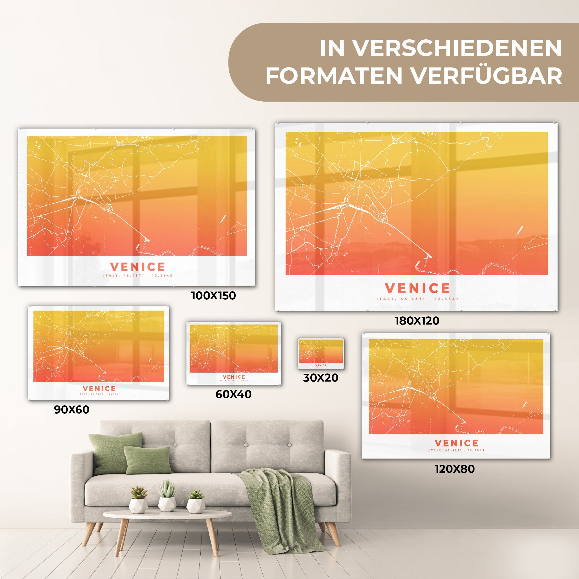 MuchoWow & (1 Schlafzimmer Italien Venedig Acrylglasbilder - Acrylglasbild - Wohnzimmer Stadtplan, St),