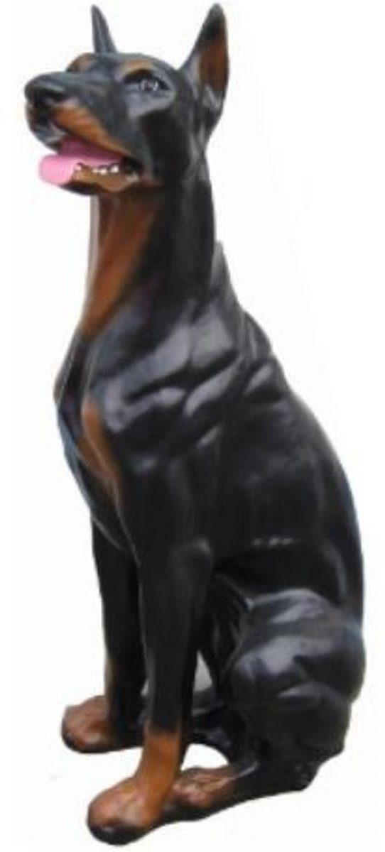 Skulptur Dekofigur Dobermann Hund Schwarz / Braun 29 x 42 x H. 92 cm - Wetterbeständige Deko Skulptur - Wohnzimmer Deko - Garten Deko - Deko Tierfigur