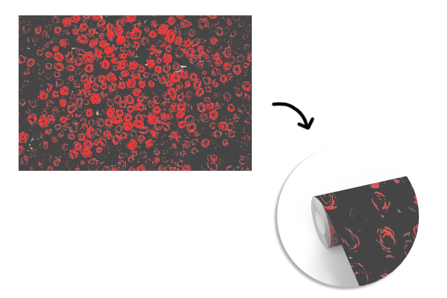 MuchoWow Fototapete Blumen - Rosen bedruckt, Rot, (6 Wallpaper Kinderzimmer, Matt, Wohnzimmer, Vinyl für Tapete Schlafzimmer, St), 