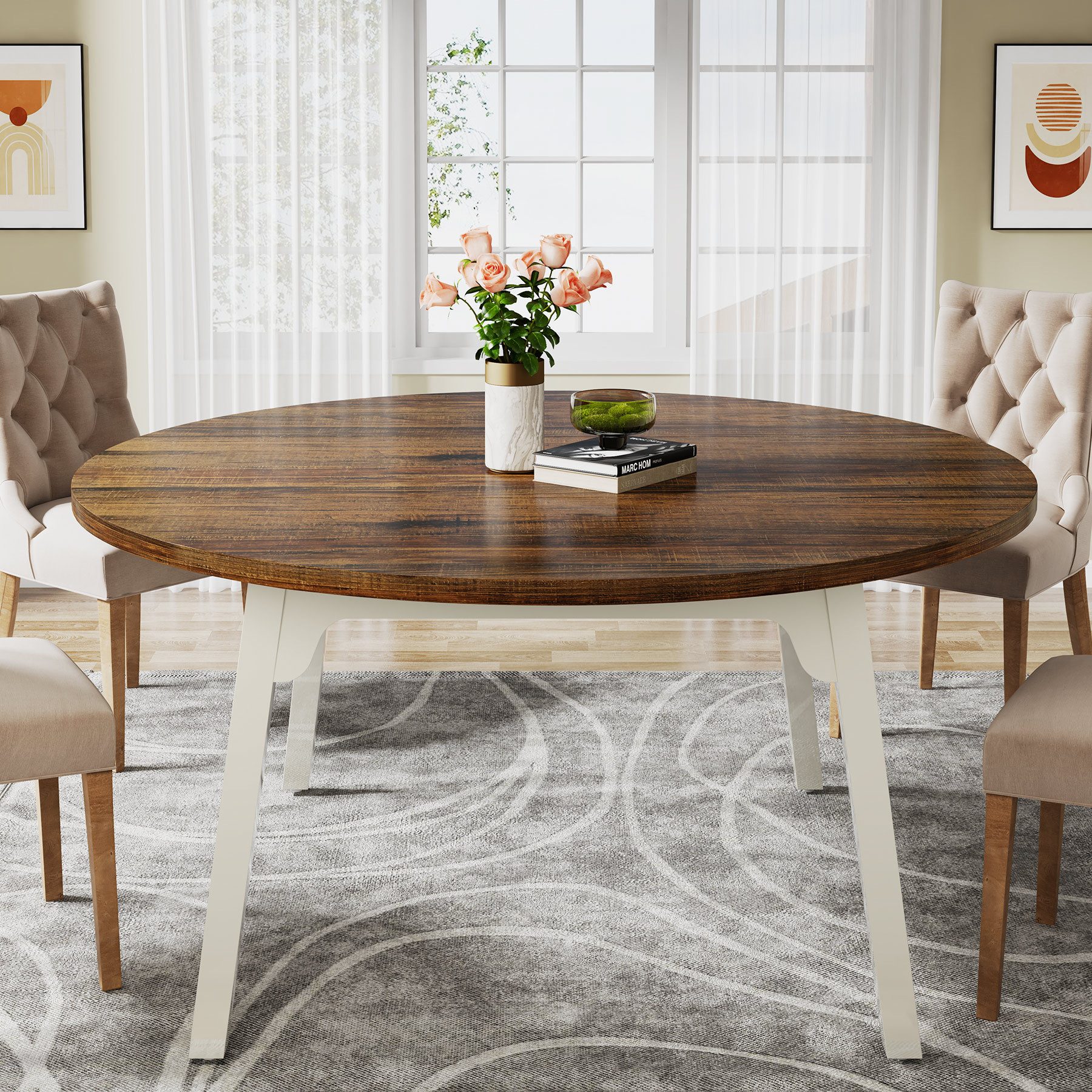 Tribesigns Esstisch Runder Tisch holz für 4-6 Personen, 120CM