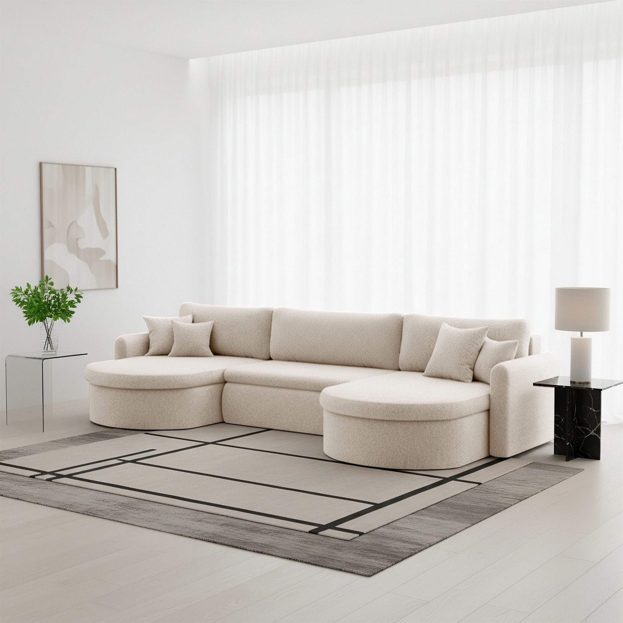 Fun Möbel Wohnlandschaft Sofa mit Schlaffunktion FELIZ, Rundumbezug, Inkl. Bettkasten und Zierkissen