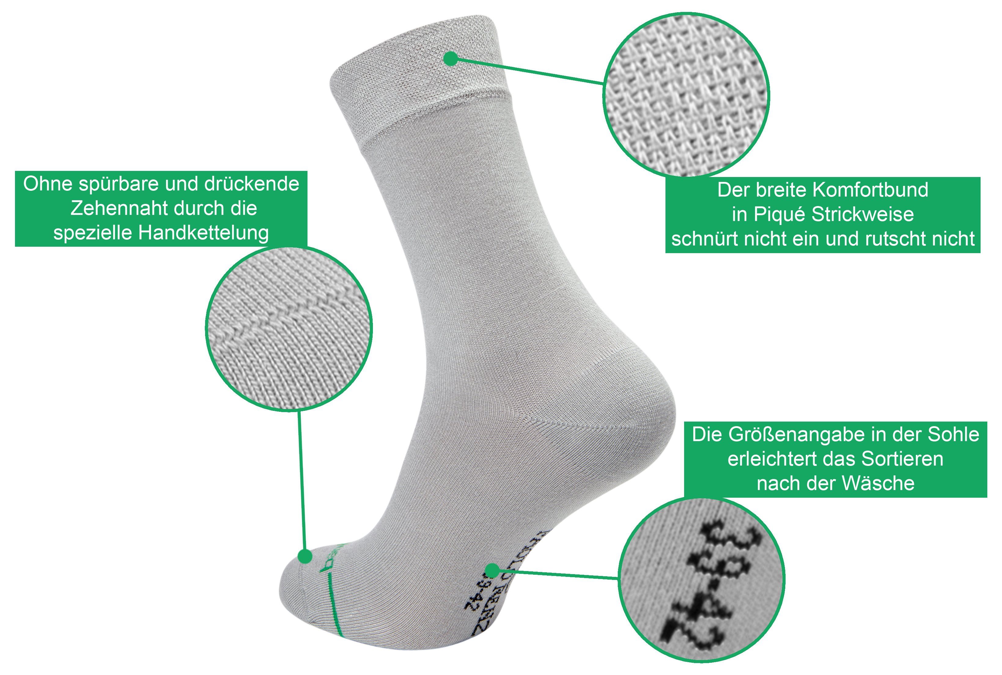 Renzo Atmungsaktive Dunkelgrau Business Herren Geruchshemmend Socken hochwertiger / - Bambus Socken Casual Paolo (3-Paar) Gesundheitssocken aus Viskose
