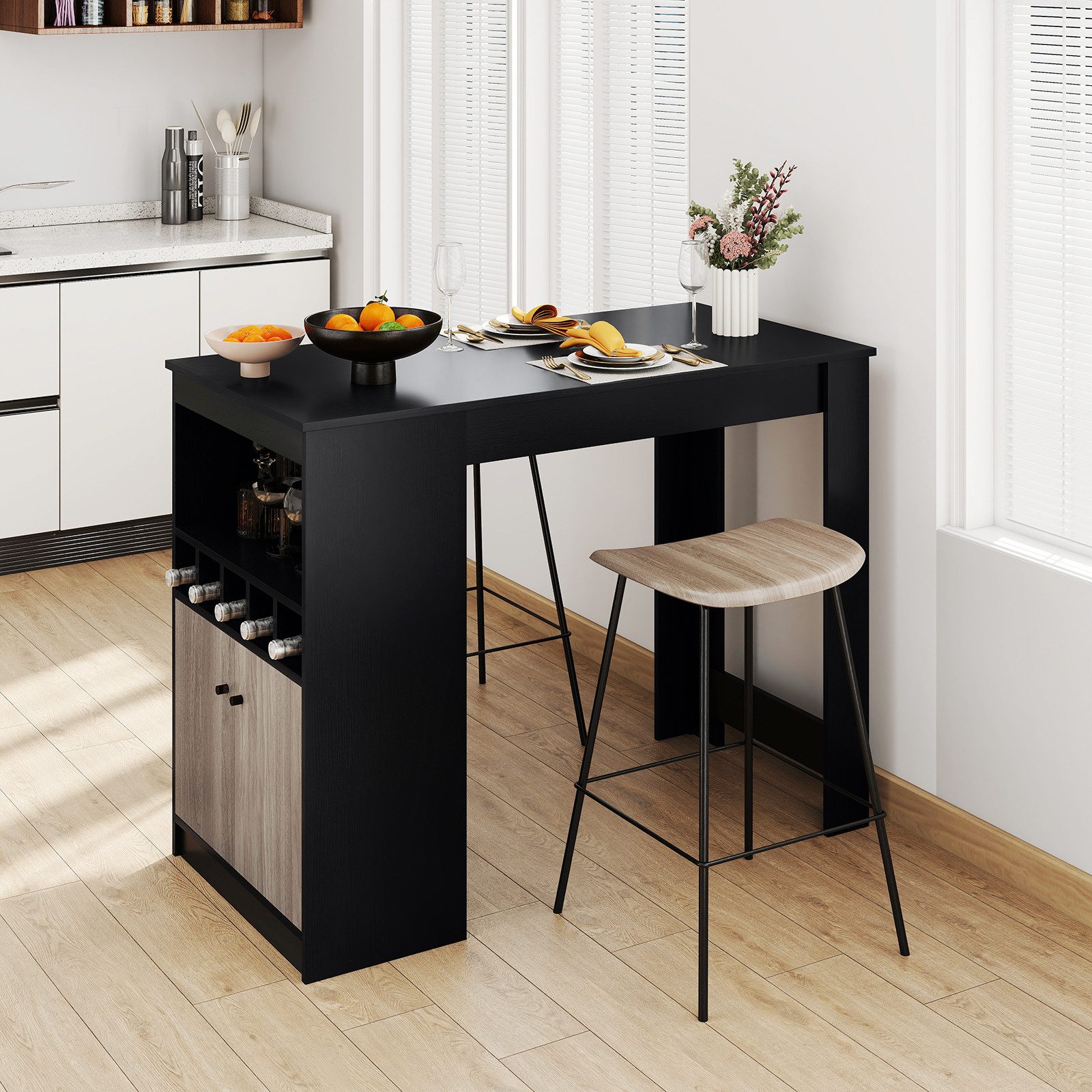 COSTWAY Bartisch, Küche, Tresentisch mit Weinregalen, Stauraum, 120cm günstig online kaufen