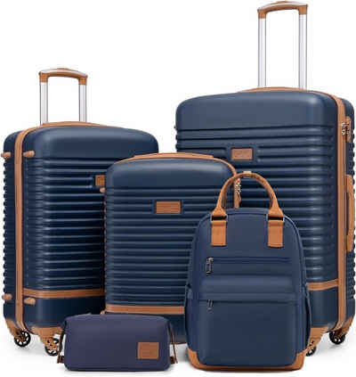 Coolife Kofferset Robust und leicht zugleich, 4 Rollen, Koffer Reisekoffer von ABS HartschalenTrolley,TSA-Schloss Enthält 5tlg