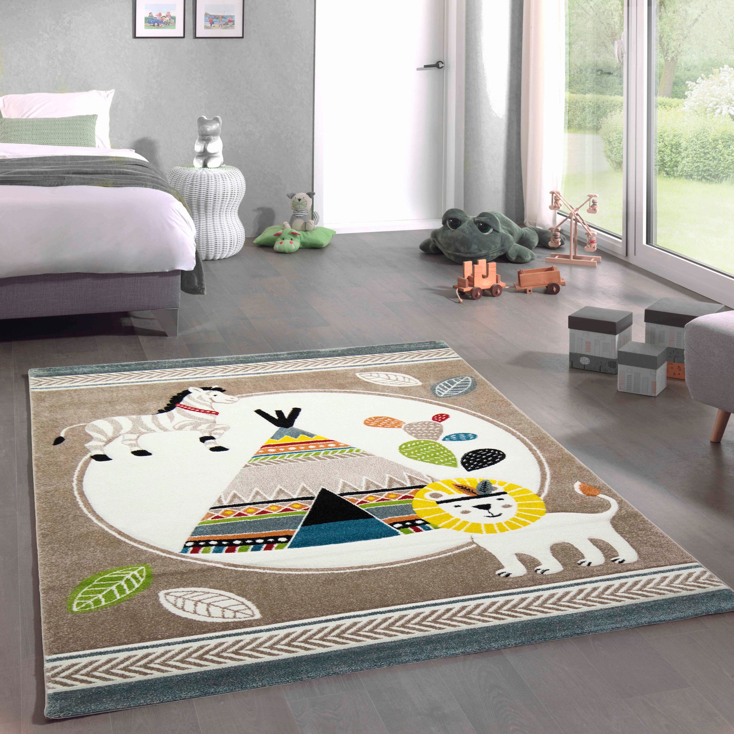 Carpetia Kinderteppich Verspieltes Motivdesign, rechteckig, Höhe: 13 mm, pflegeleicht, strapazierfähig, handgearbeiteter Konturenschnitt