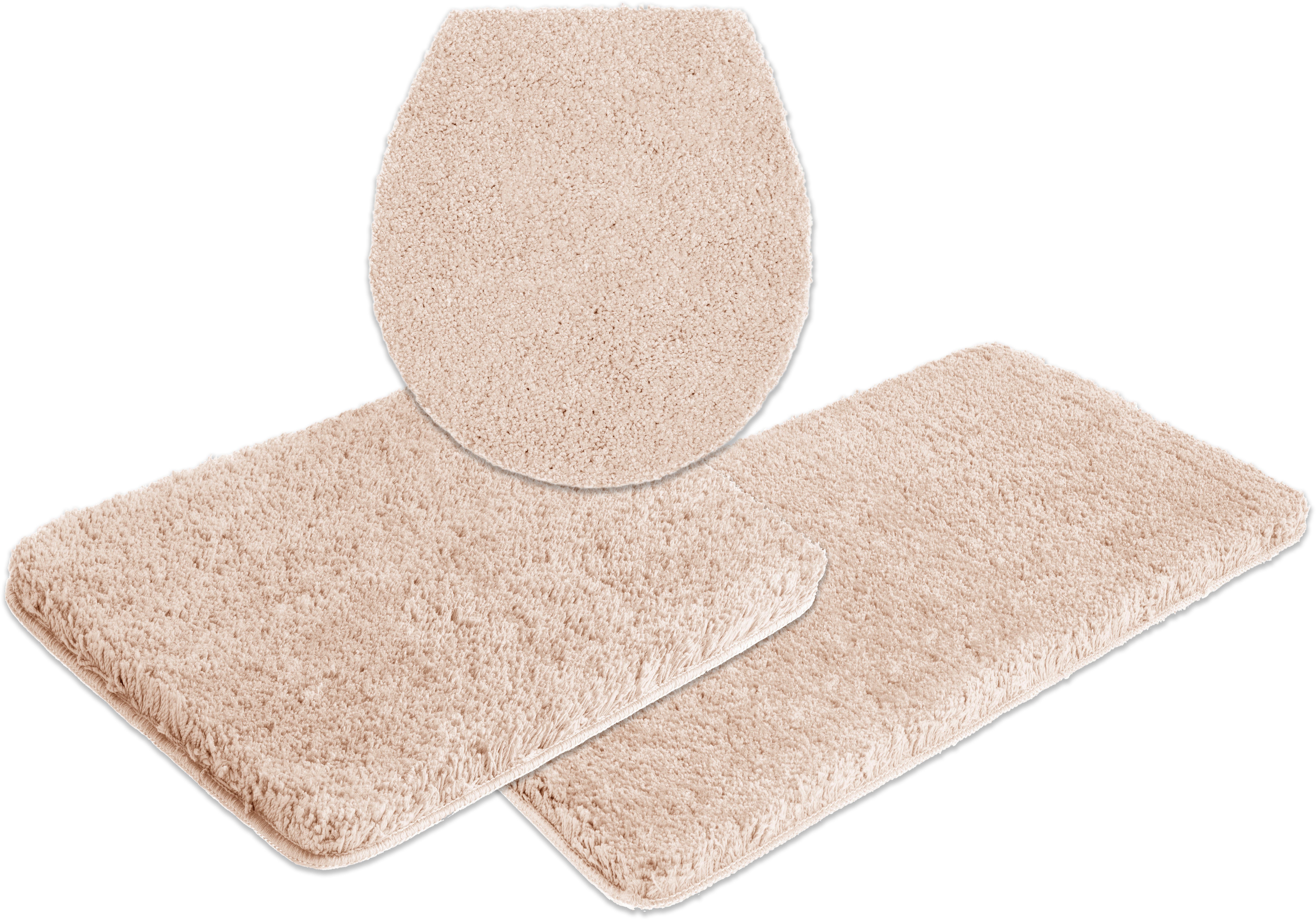 OTTO home Badematte Sanremo, Badvorleger, Badezimmer Teppich, sehr weich, Höhe 30 mm, rutschhemmend beschichtet, fußbodenheizungsgeeignet, schnell trocknend, Polyester, rechteckig, 3-tlg. Hänge-WC Set, Badteppich, unifarben, rechteckig, rund & als 3-tlg. Set erhältlich