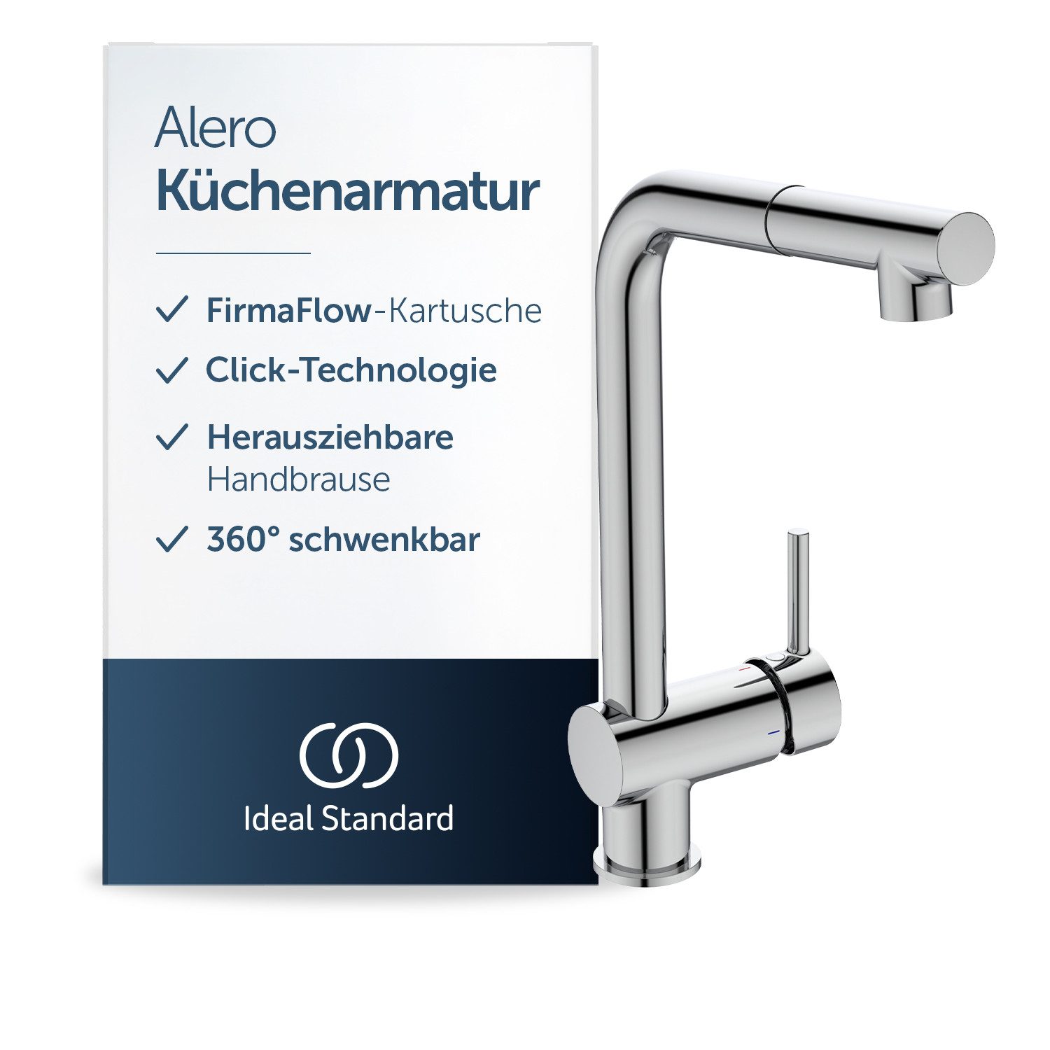 Ideal Standard Küchenarmatur Alero FirmaFlow® Kartusche, Wassersparend, mit herausziehbarer Handbrause
