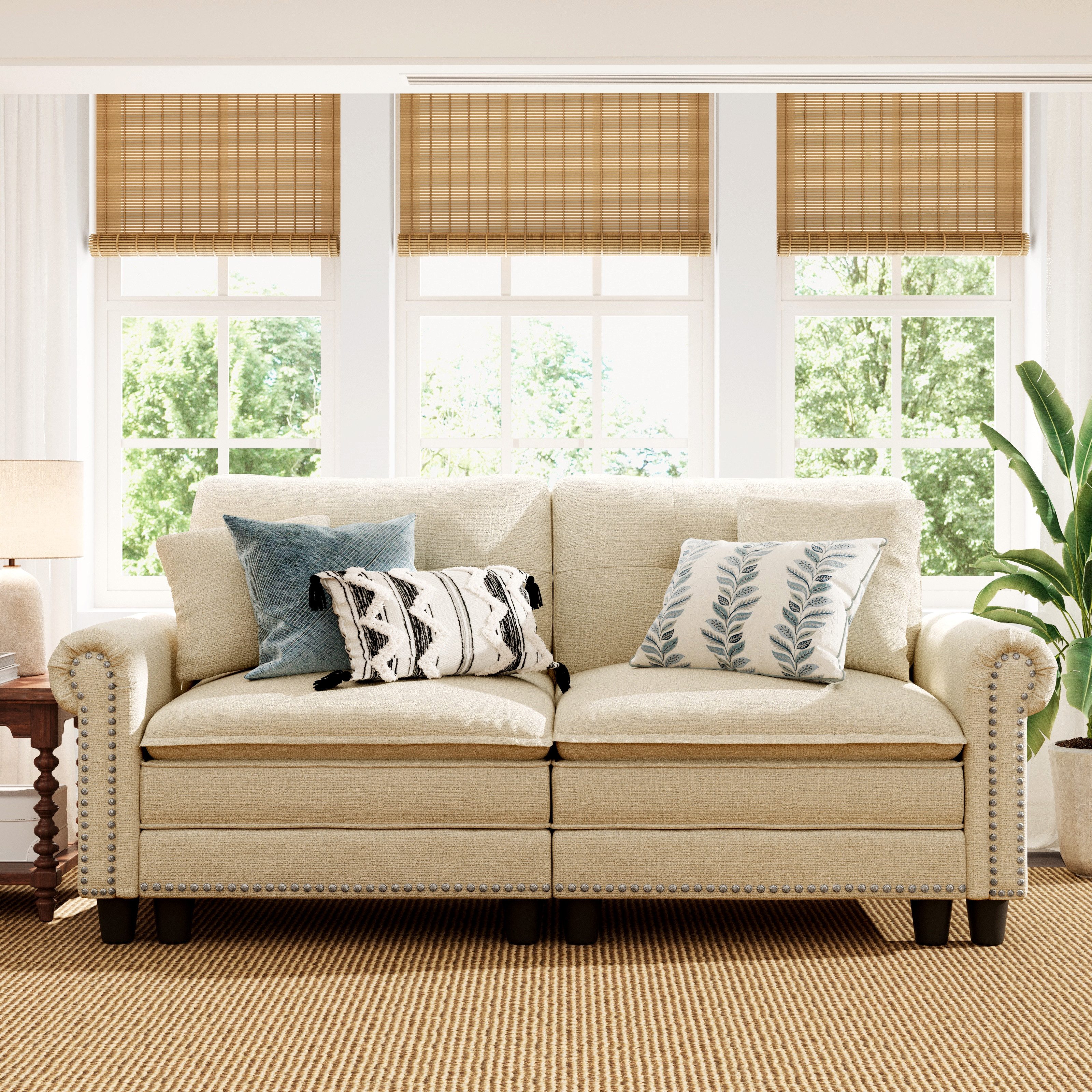 PHI VILLA Ecksofa L-Form Couch im Mid-Century-Modern-Stil, 4-6-Sitzer-Sofa mit tiefer Sitzfläche, Modulare Sofas Kissen und Fußhocker für das Wohnzimmer Chenille