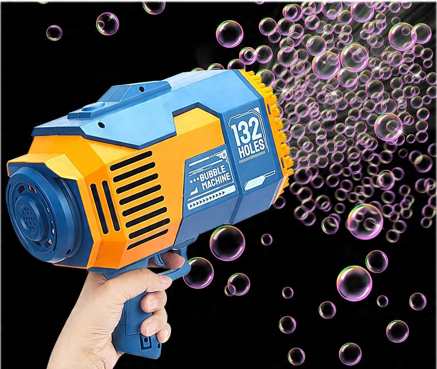 Diyarts Seifenblasenpistole, Mit 132 Blasenauslässen & LED-Lichteffekten