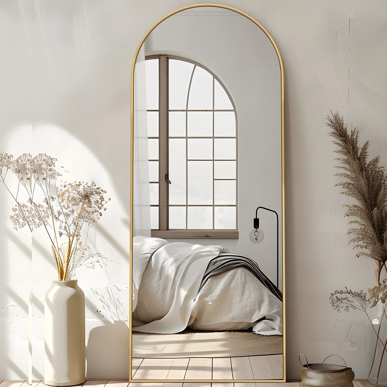 ANTOK Ganzkörperspiegel bogenförmiger Bodenspiegel für Schlaf- und Wohnzimmer (1-St), freistehend mit Ständer oder wandmontierbar 146 x 44 cm