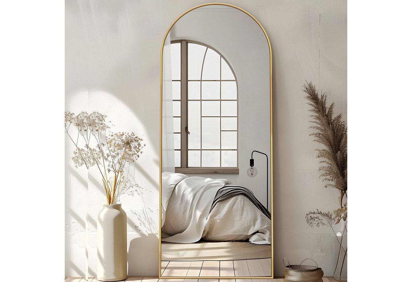 ANTOK Ganzkörperspiegel bogenförmiger Bodenspiegel für Schlaf- und Wohnzimmer (1-St), freistehend mit Ständer oder wandmontierbar 146 x 44 cm