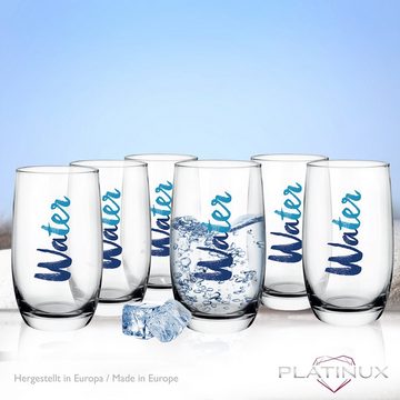 PLATINUX Glas Hohe Trinkgläser mit Water-Print, Glas, 320ml (max. 380ml) Wassergläser Saftgläser Getränkeglas