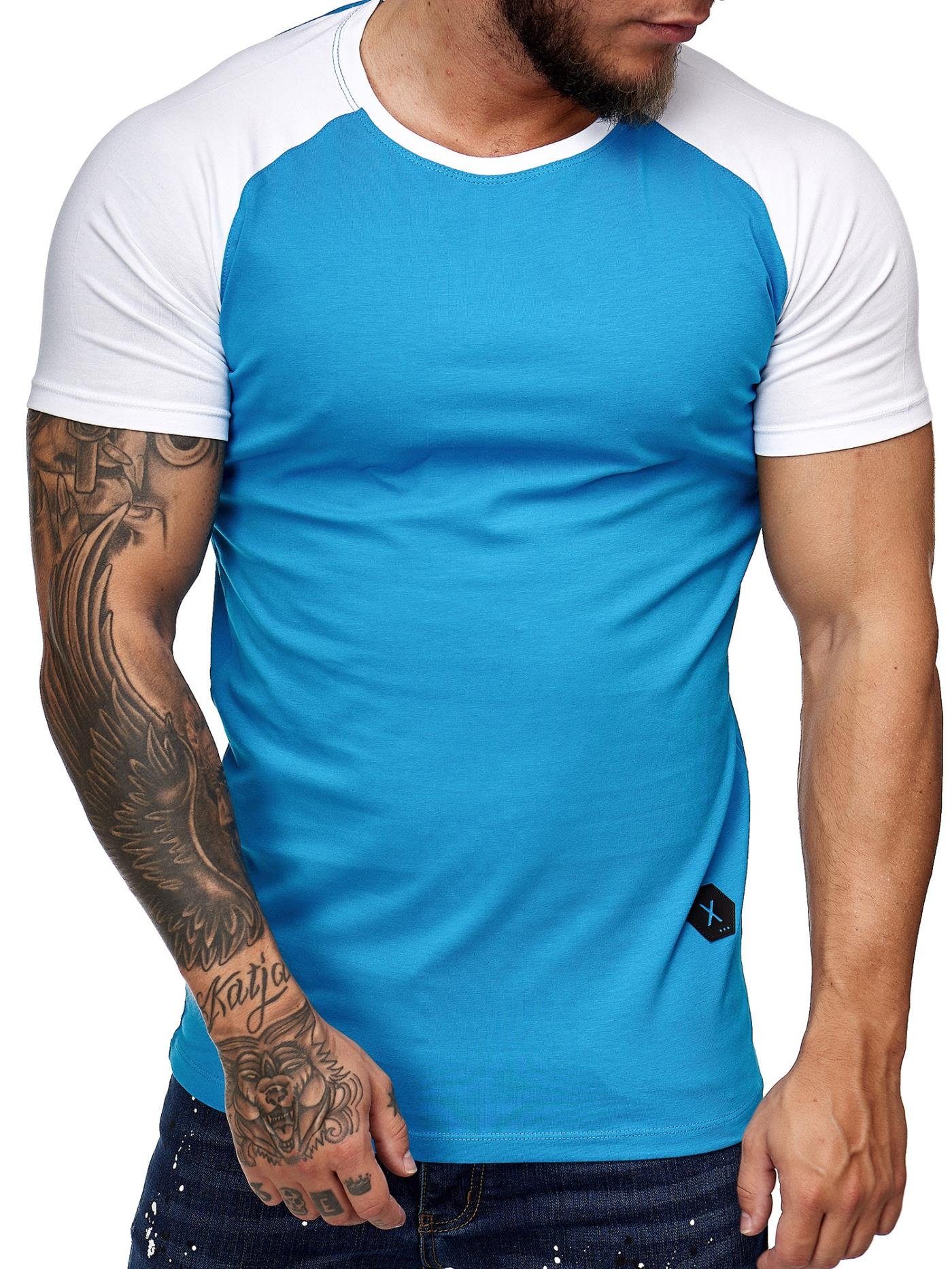 OneRedox T-Shirt 2031ST (Shirt Polo Kurzarmshirt Tee, 1-tlg) Fitness Freizeit Casual Weiss Türkis