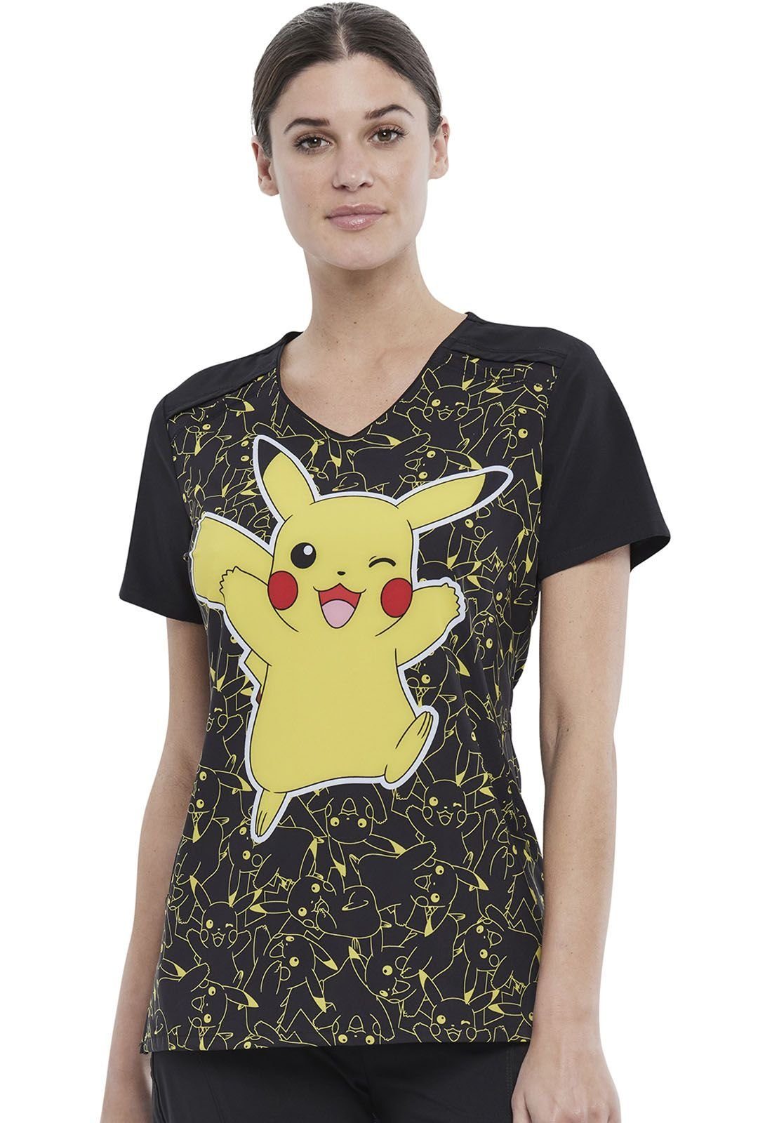 Cherokee Funktionsbluse Bunt bedruckter Tooniforms Damen Kasack "Pikachu" Kasack mit Motiv | Funktionsblusen