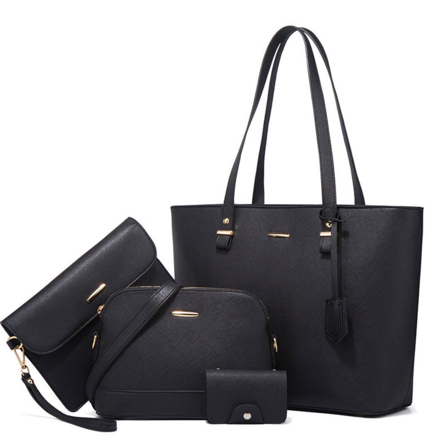 Toomoke Henkeltasche Damen Taschenset 4-teilig, Handtasche Umhängetasche mit Kartenetui (4-teilig, Elegante Damen Tasche aus Kunstleder), große Kapazität, vielseitig für Alltag,Shopper, Büro und Reisen