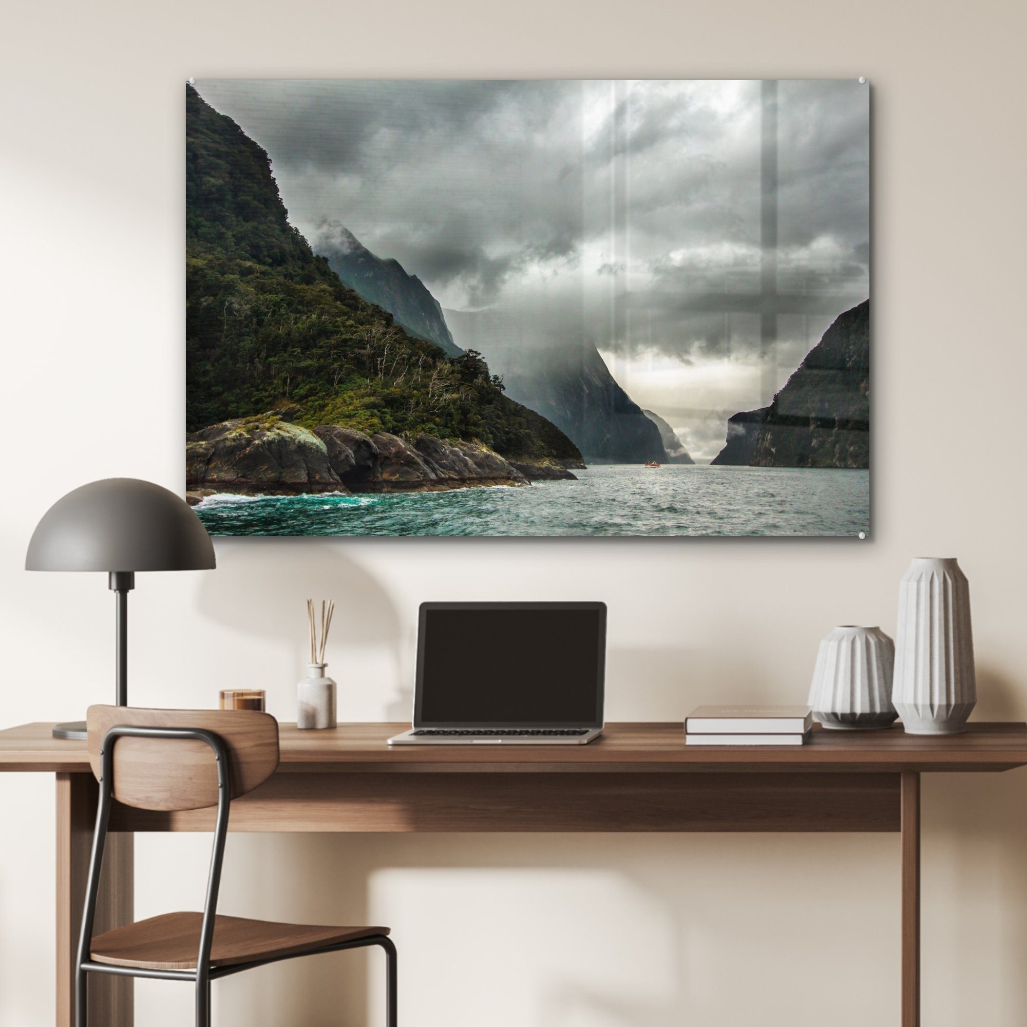 Neuseeland Wasser MuchoWow Acrylglasbilder - & (1 St), Acrylglasbild Berge, - Wohnzimmer Schlafzimmer