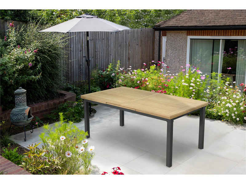 bellavista - Home&Garden® Gartenbank ausziebarer Teakholz Aluminium Gartentisch Newport, 183-243x100x75cm (Packung, 1-St), ausziebar auf 243 cm