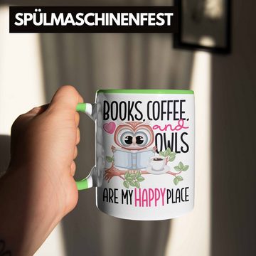 Trendation Tasse Bücher Kaffee Eulen Happy Place Tasse Geschenk Bücher Lesen Leseratte