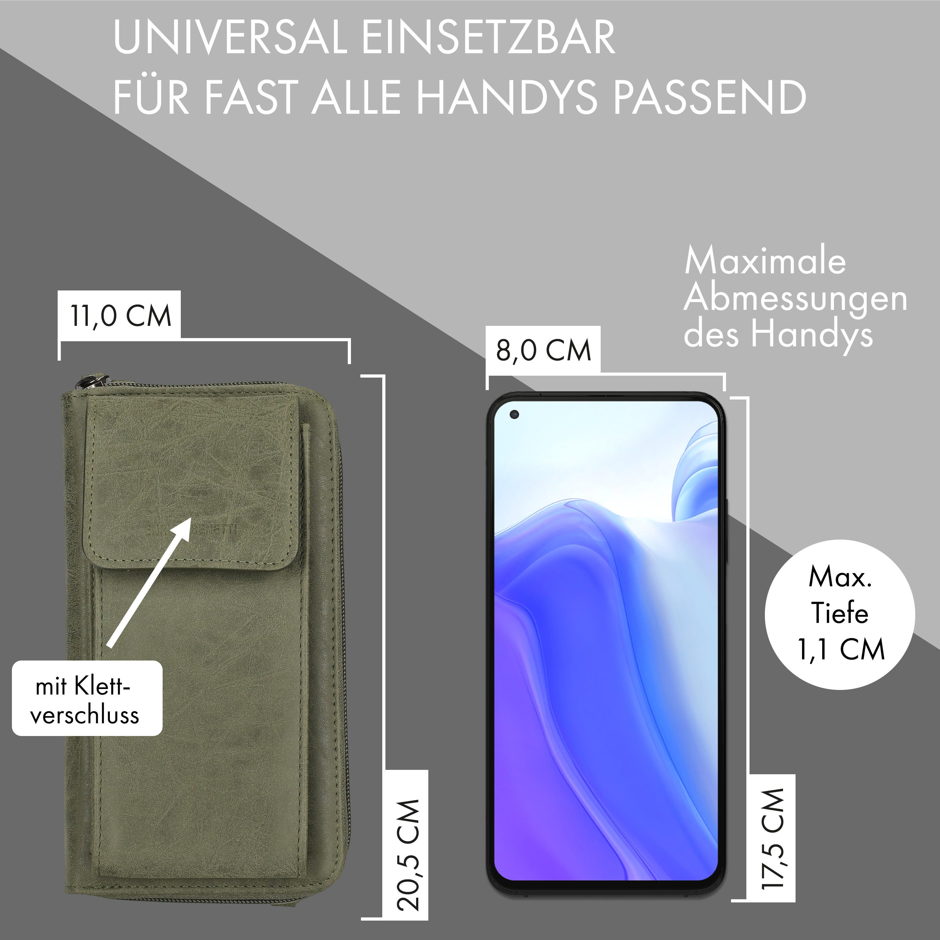Enrico Benetti Handytasche Kleine Umhängetasche Damen - mit Geldbörse (2in1 Crossbody Tasche, 1-tlg., zum umhängen), kompatibel mit Apple iPhone 13, 14, 15, 16, 17 Pro, Pro Max, Plus