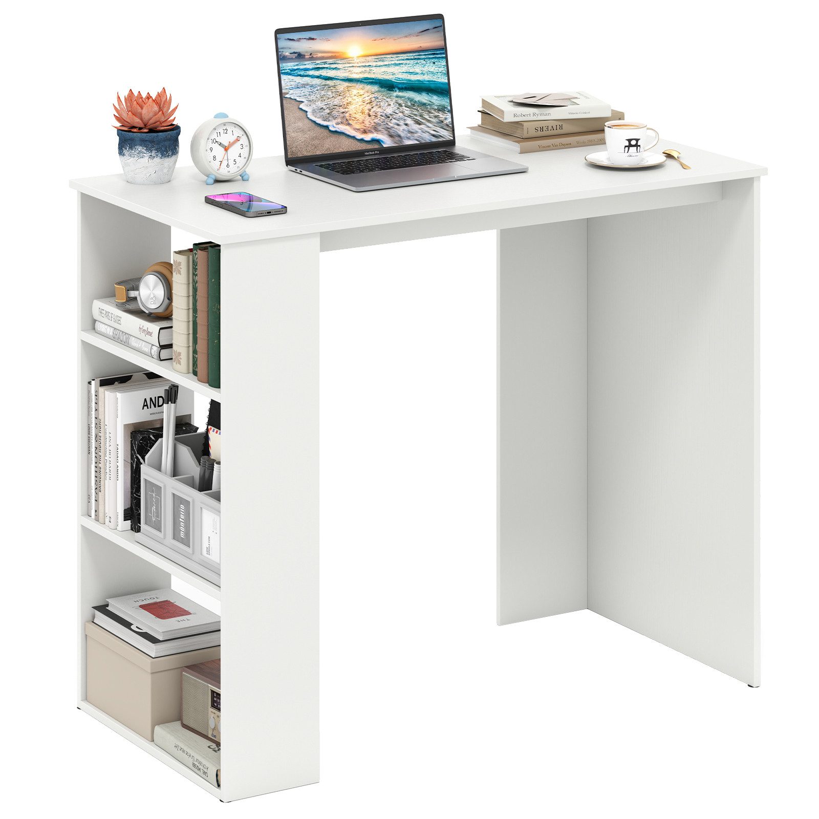 COSTWAY Schreibtisch, Mit Bücherregal, modernen kleinen Computertisch, weiß günstig online kaufen