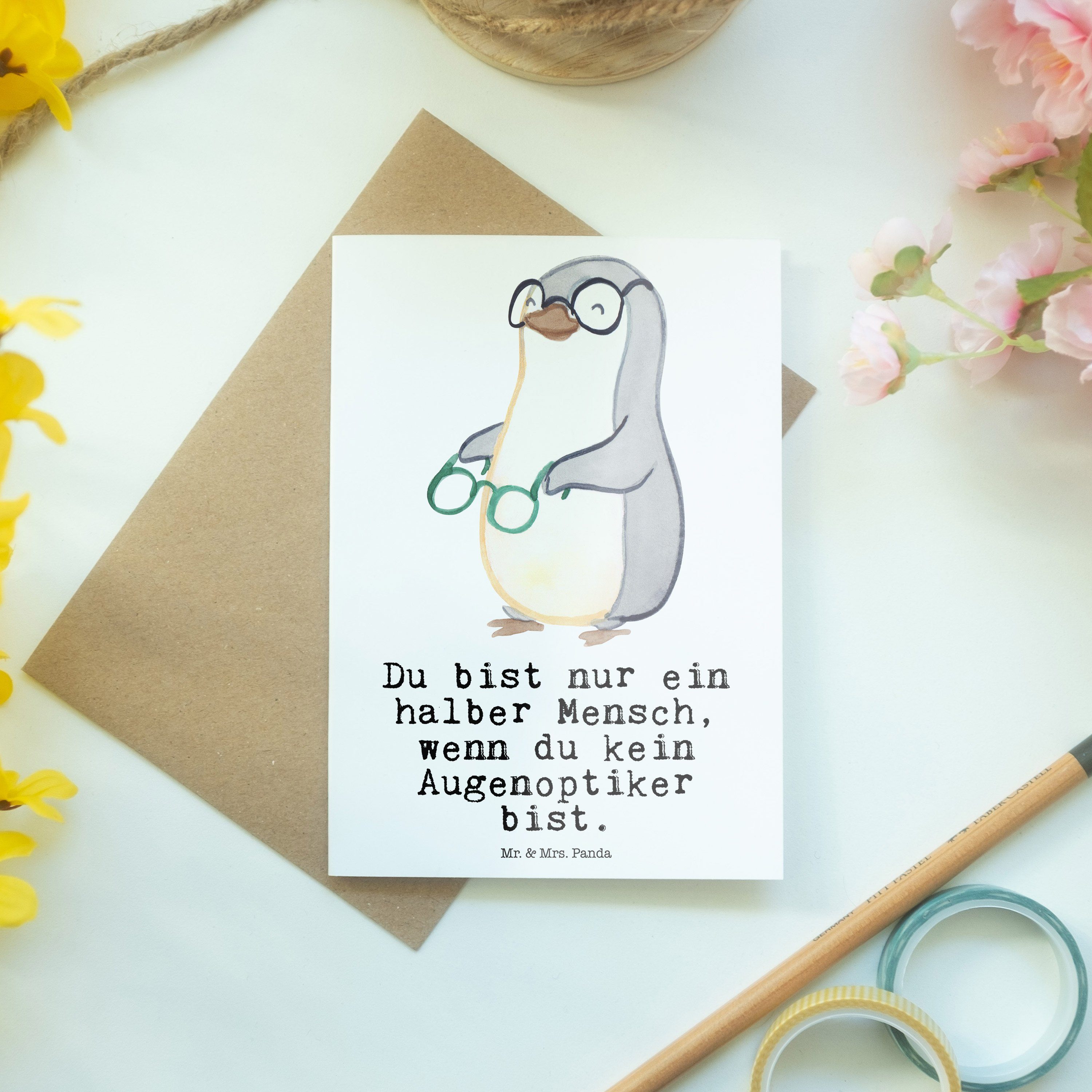 Herz K - Geschenk, Augenoptiker Grußkarte Panda & Weiß Mr. Mrs. mit - Eröffnung, Arbeitskollege,