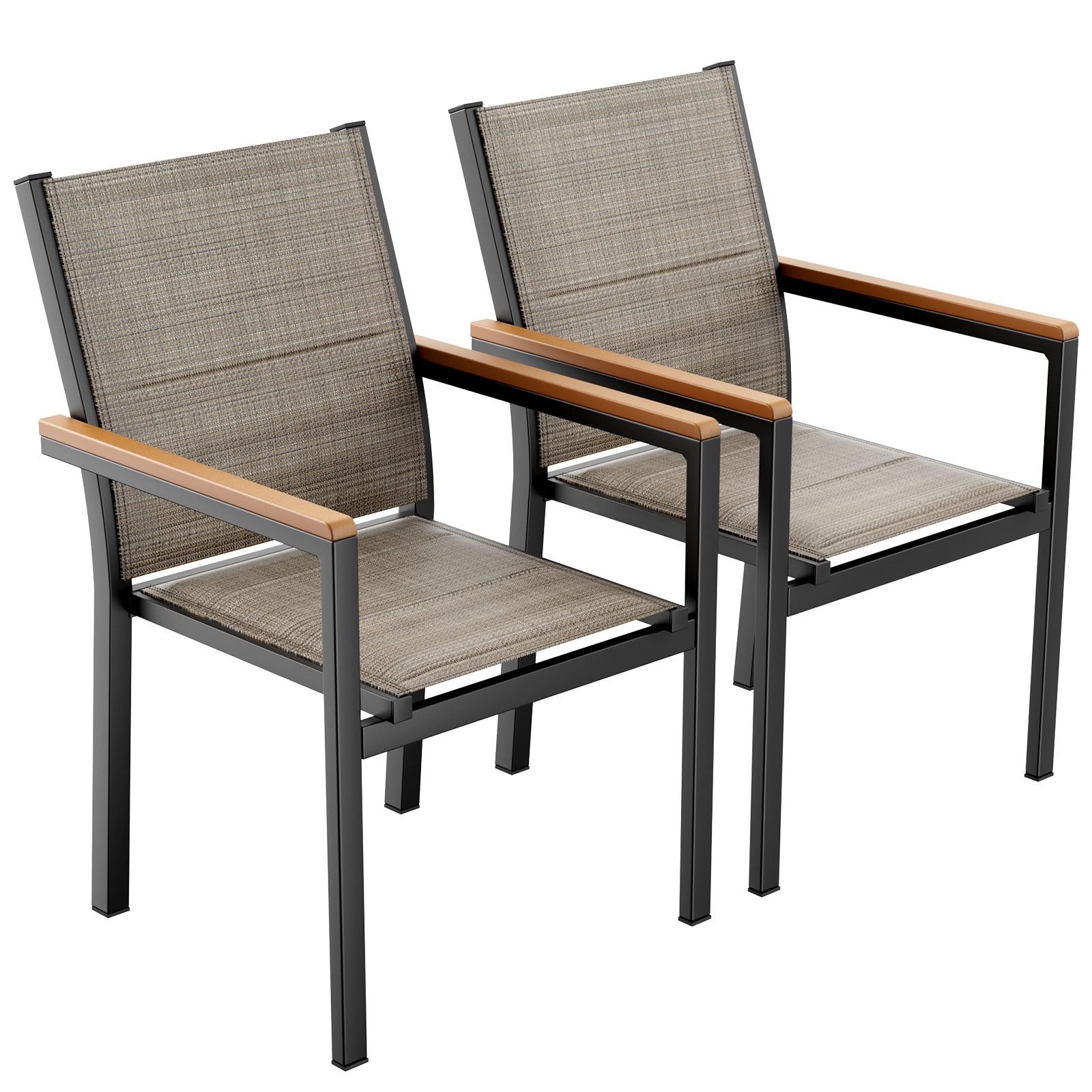 TLGREEN Stapelstuhl Gartenstuhl 2er Set, Aluminium, mit Gesteppte Rückenlehne & Sitzfläche (2 St), WPC Handlauf, für Terrasse, Balkon, Terrasse, Pool, Restaurants