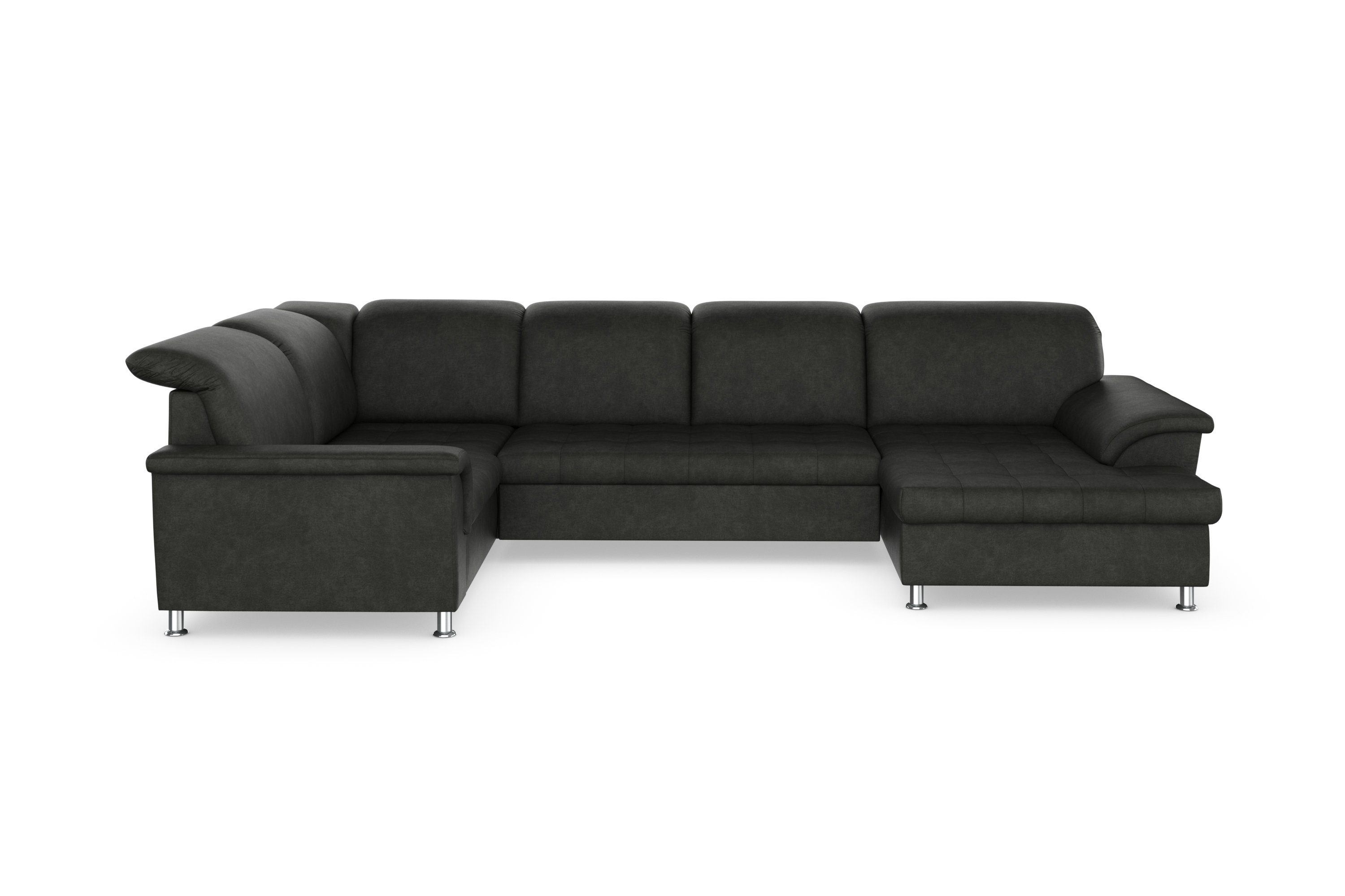 DOMO collection Wohnlandschaft FRANZI optional mit Bettfunktion, Bettkasten & Kopfteilverstellung, U-Form, Recamiere rechts, grau, B/T: 352/214 cm
