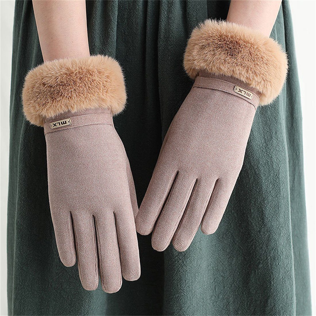DÖRÖY Fleecehandschuhe Outdoor-Radhandschuhe für Frauen, gepolsterte warme Winterhandschuhe khaki