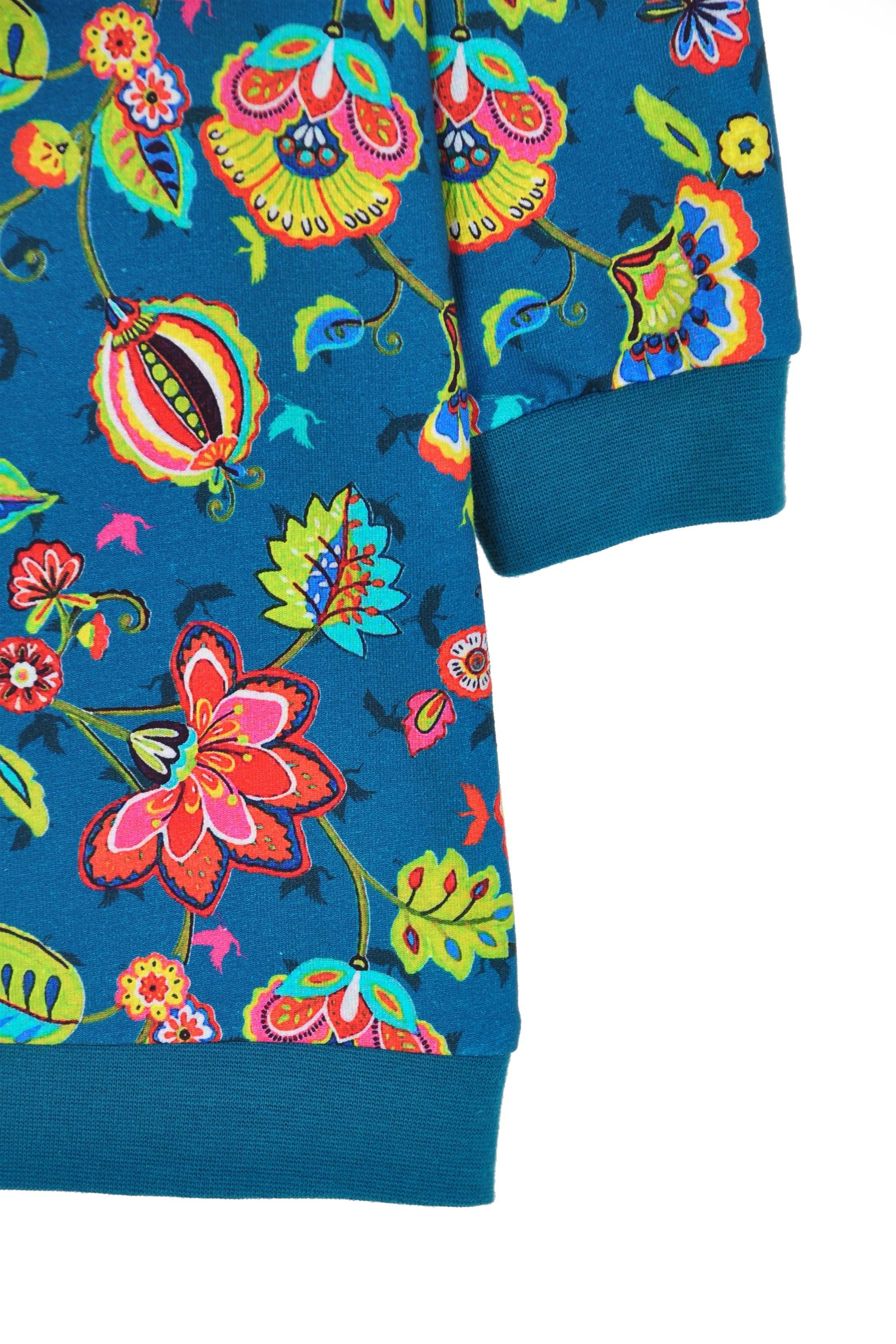 coolismo Sweatkleid Sweatshirt Kleid für europäische Blumen coole Mädchen Produktion petrol mit Motivdruck