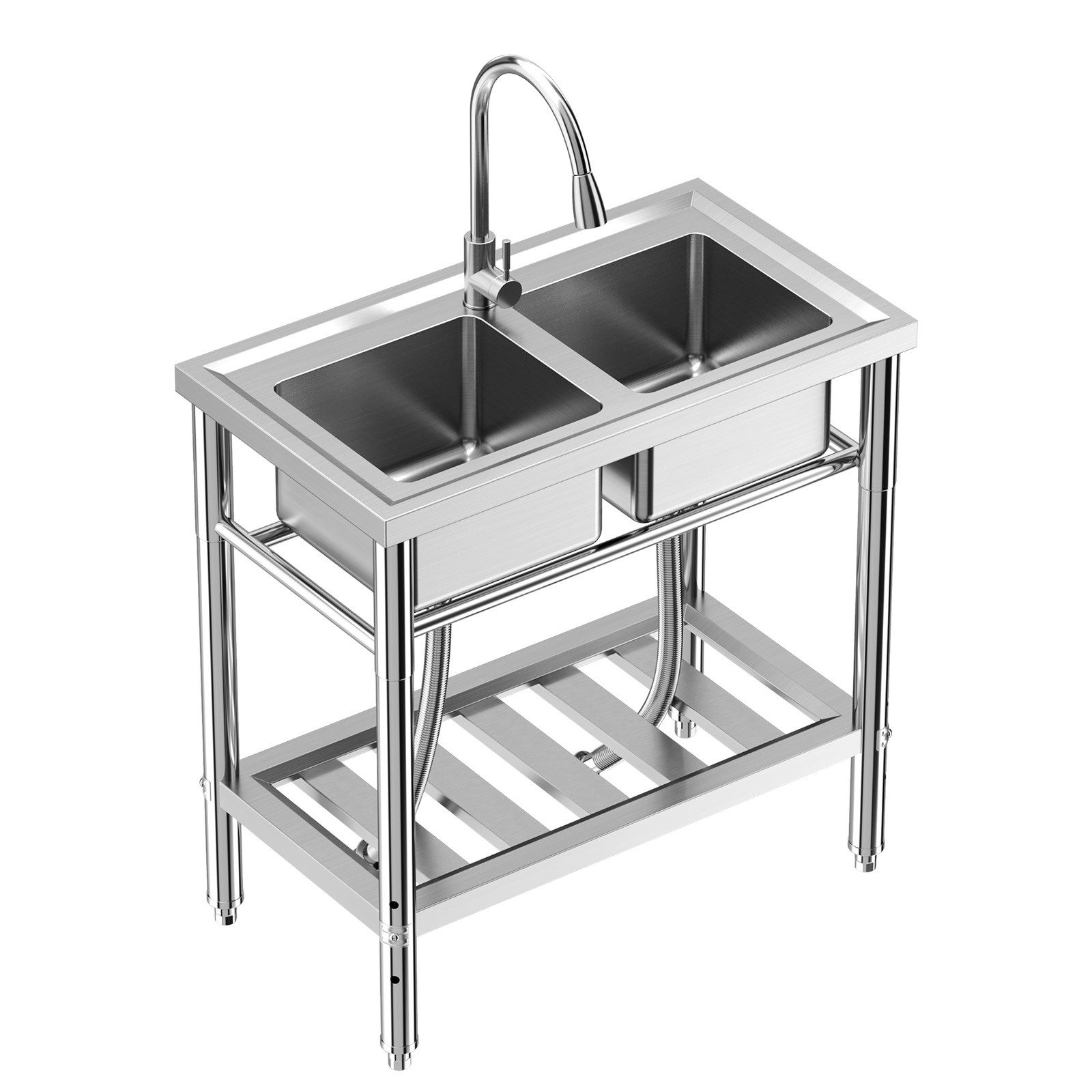 GarveeMore Waschbecken Freistehende Edelstahlspüle mit ausziehbarer Armatur (1-St), Spülbecken für Küche, Waschbereich und Hauswirtschaftsraum