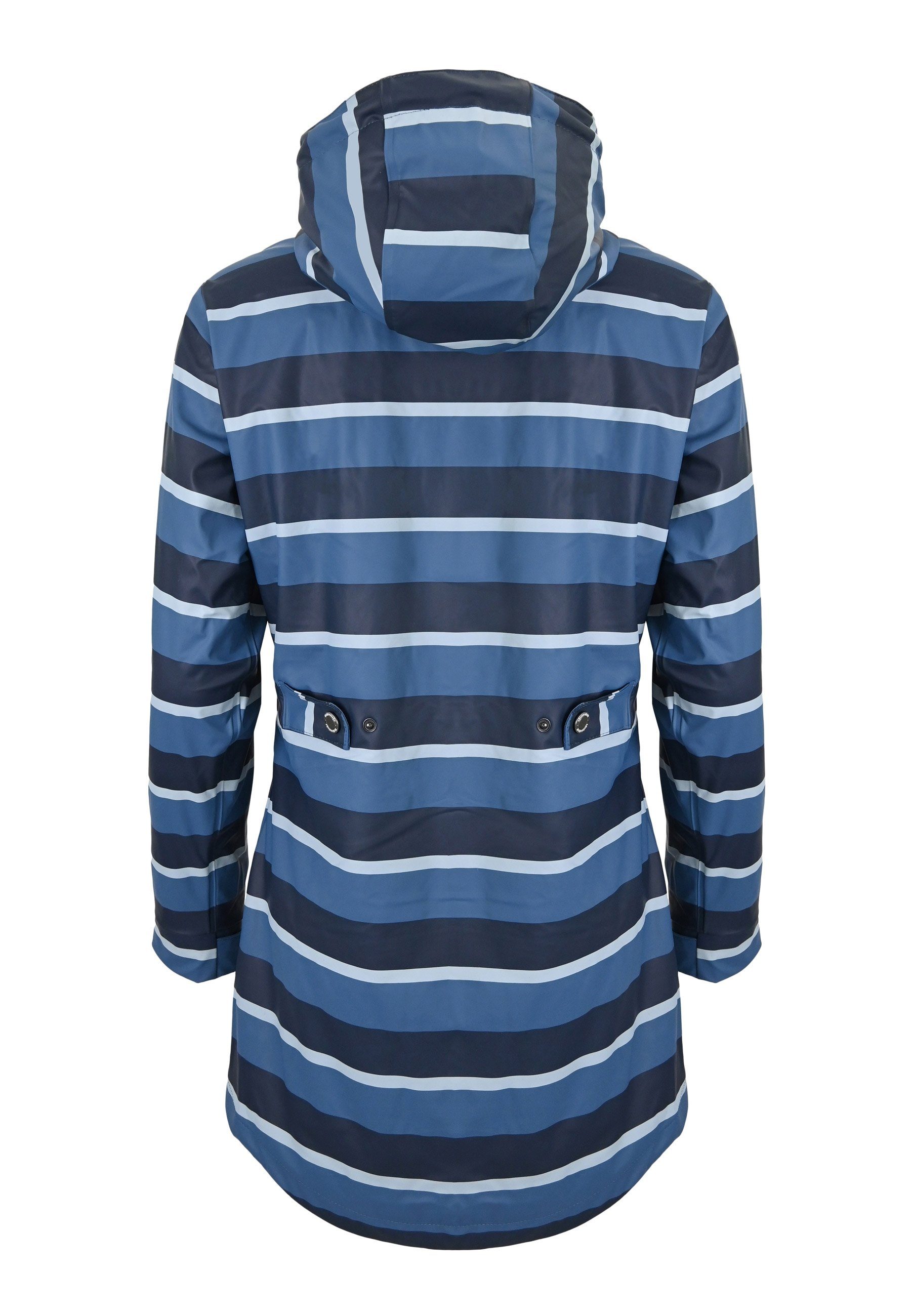 Regenliebe Regenmantel Friesennerz blau Regenjacke halblang gestreift, wasserdicht winddicht