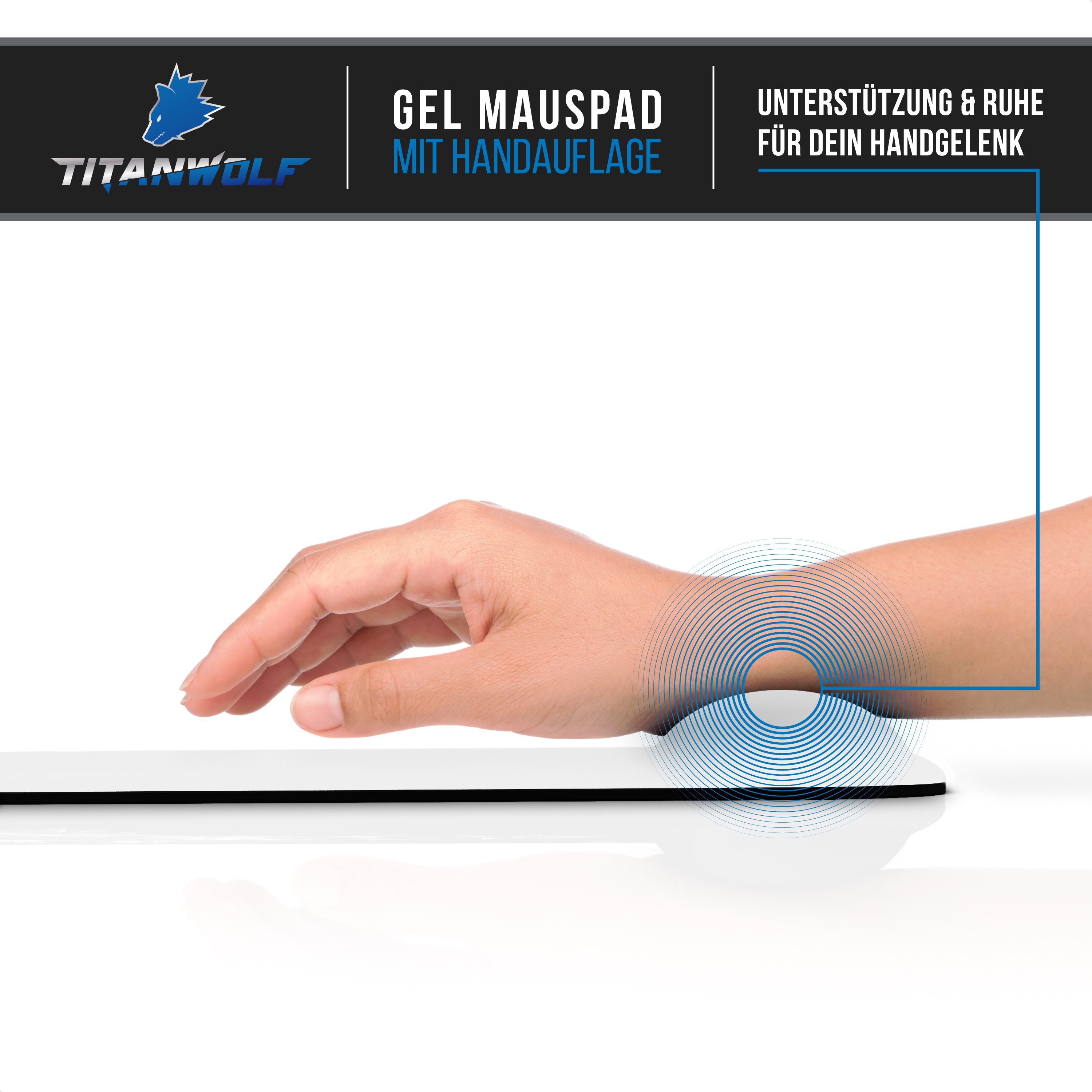 CSL Gaming Mauspad Office Gel Mousepad mit Handgelenkpolster 225 x 280 x 20 mm, Handballenauflage, Gelpolster ergonomisch, abwaschbar, weiß