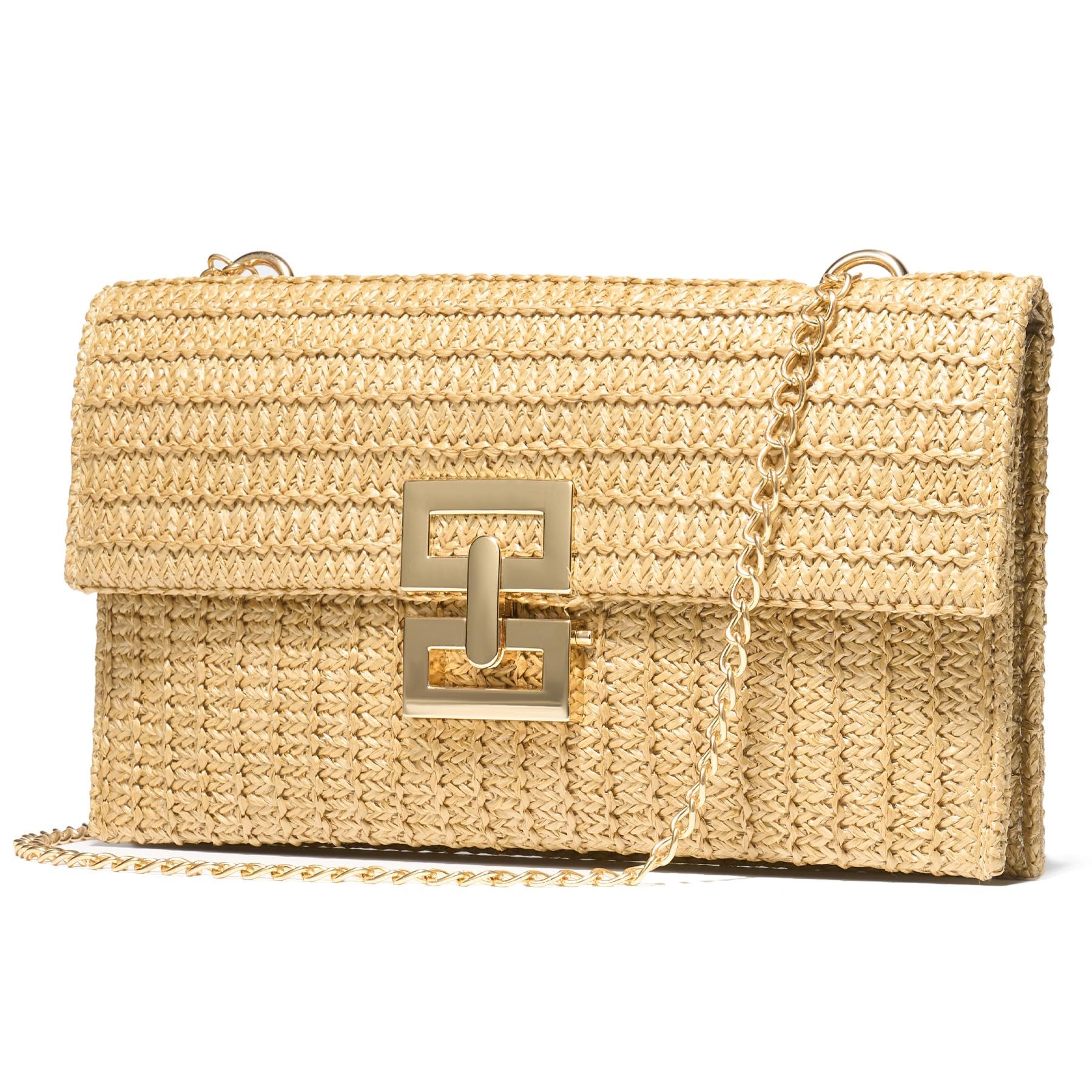 nsihing Umhängetasche Strohtasche Damen 2-in-1 Clutch & Umhängetasche Boho, Sommer Strand Tasche, Raffia, Leicht & Stilvoll