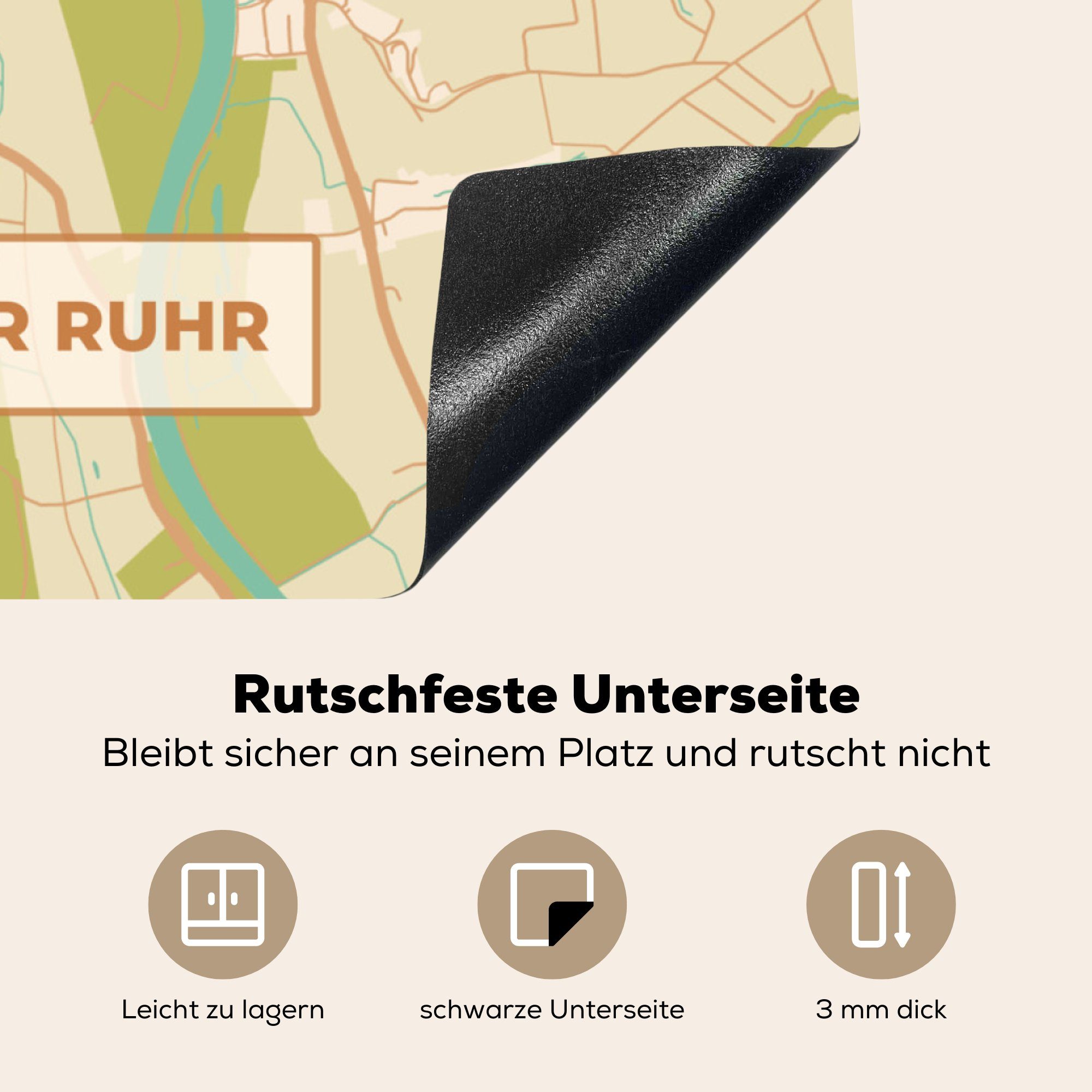 MuchoWow Herdblende-/Abdeckplatte cm, Vintage Karte für tlg), - Vinyl, der - 78x78 (1 Ruhr küche - Mülheim Arbeitsplatte an Stadtplan, Ceranfeldabdeckung
