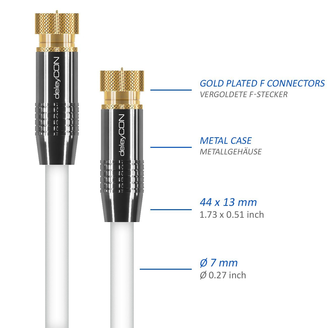 deleyCON deleyCON HDTV SAT - F-Stecker SAT-Kabel METALL zu F-Stecker 20m - Kabel