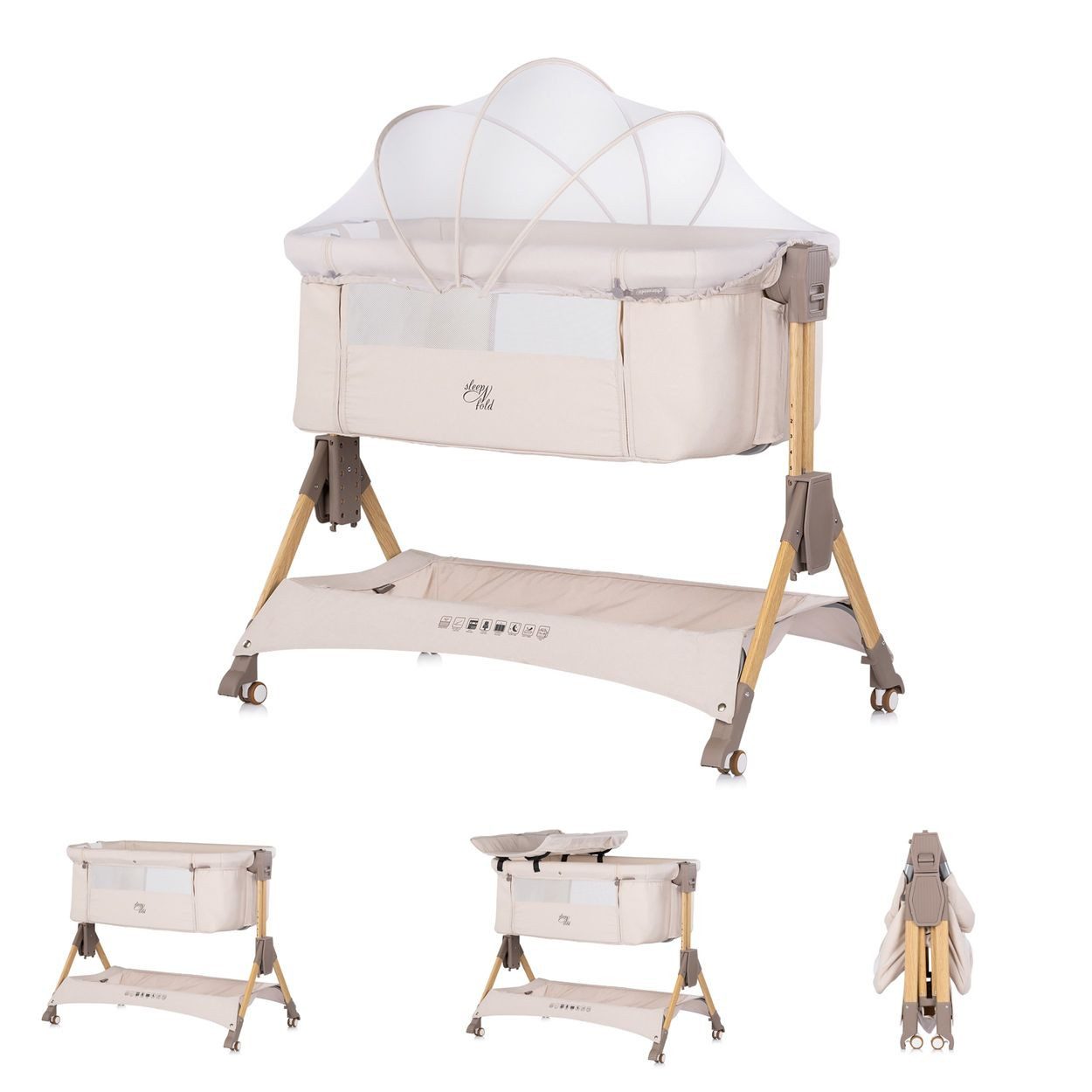Chipolino Komplettbett Sleep´n Fold, 98 x 66 cm, Schwingfunktion, Wickelauflage, Anti-Reflux, Moskitonetz