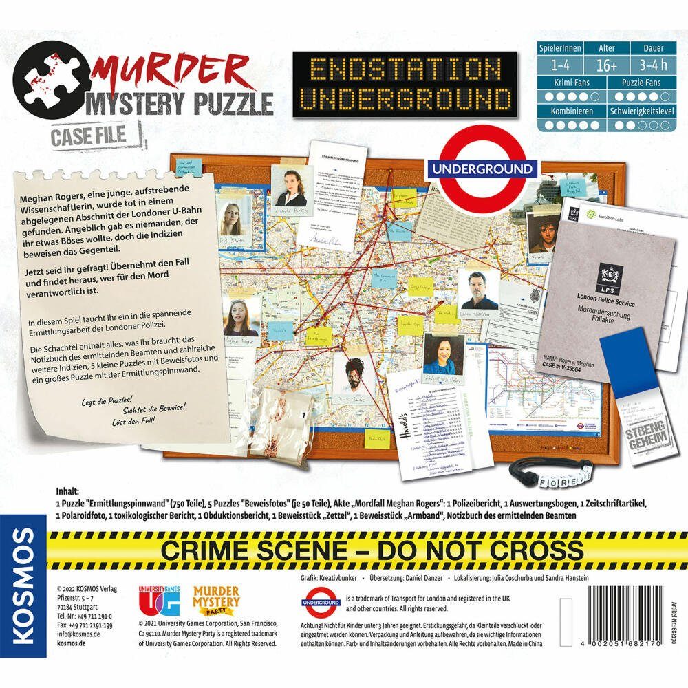 Endstation Puzzle Underground Murder Spiel, Mystery Kosmos