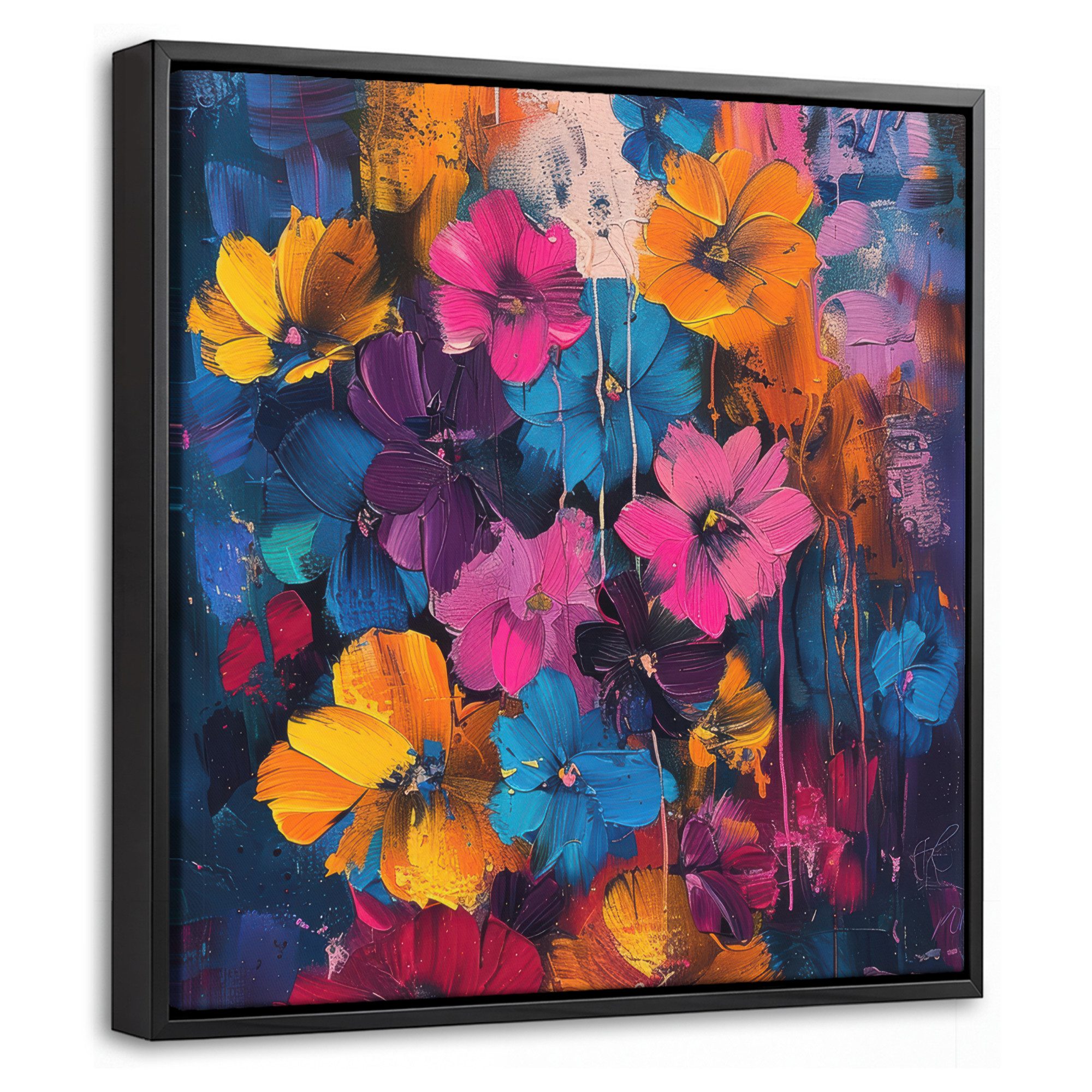OneMillionCanvasses® Leinwandbild mit Rahmen - Blumen - Bunt - Abstrakt - Modern, Fotodruck (1 St), Leinwand Bilder Klein, Wand Dekoration Aesthetic 20x20cm