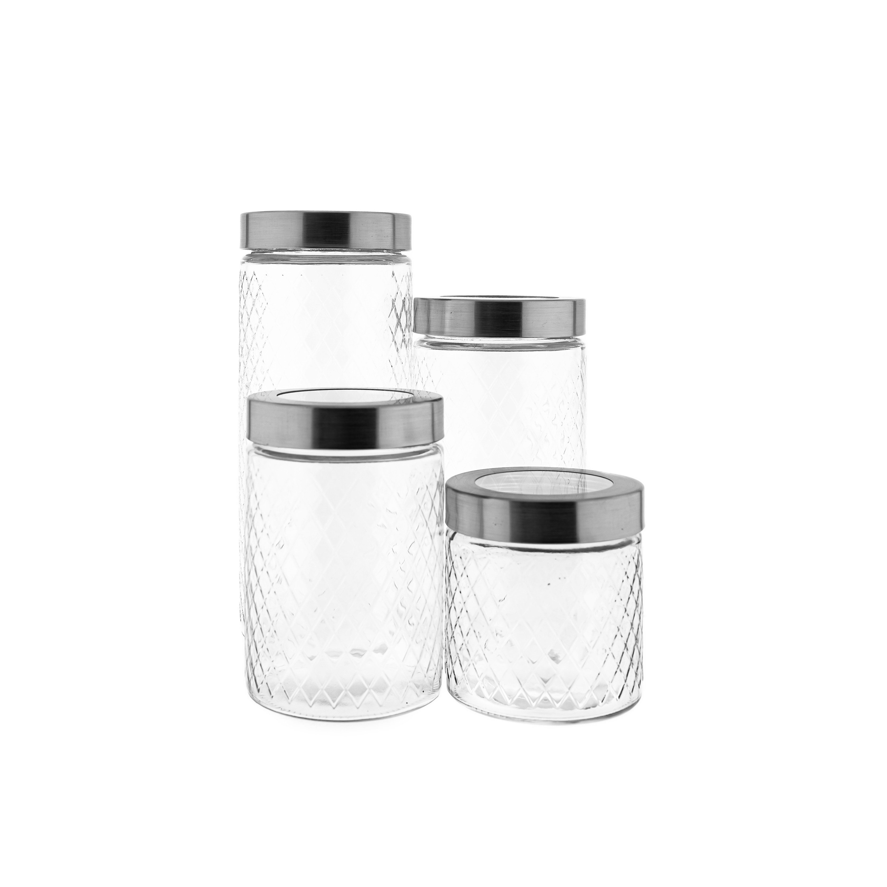 ZELLERFELD Vorratsdose 4-teilig, aus Glas in Silberoptik mit Deckel, Glas, (4-tlg., 4x Vorratsgläser)