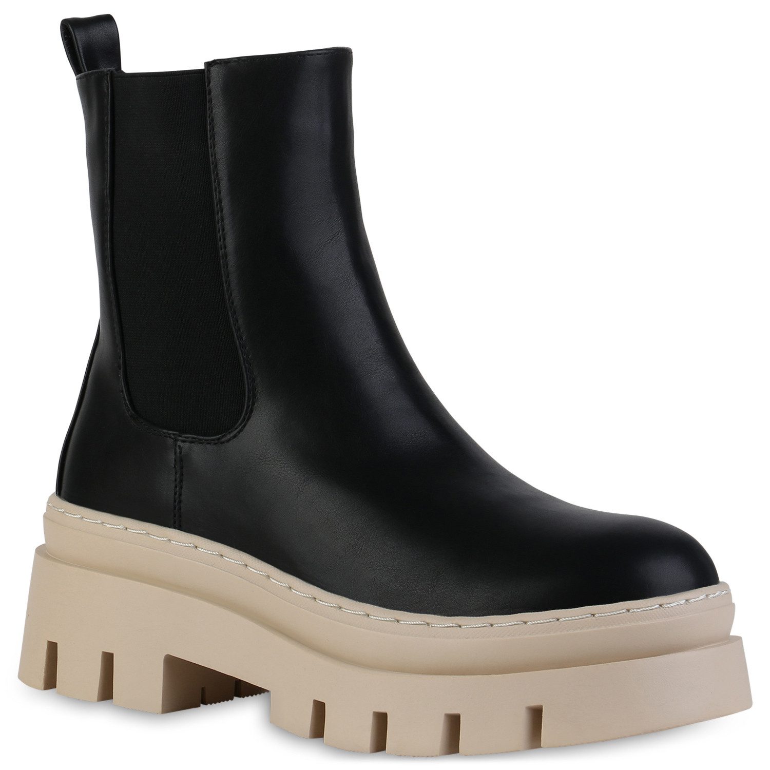 VAN HILL 839451 Plateaustiefelette Damen Plateau Ботинки Stiefeletten Blockabsatz Stiefel Profil-Sohle