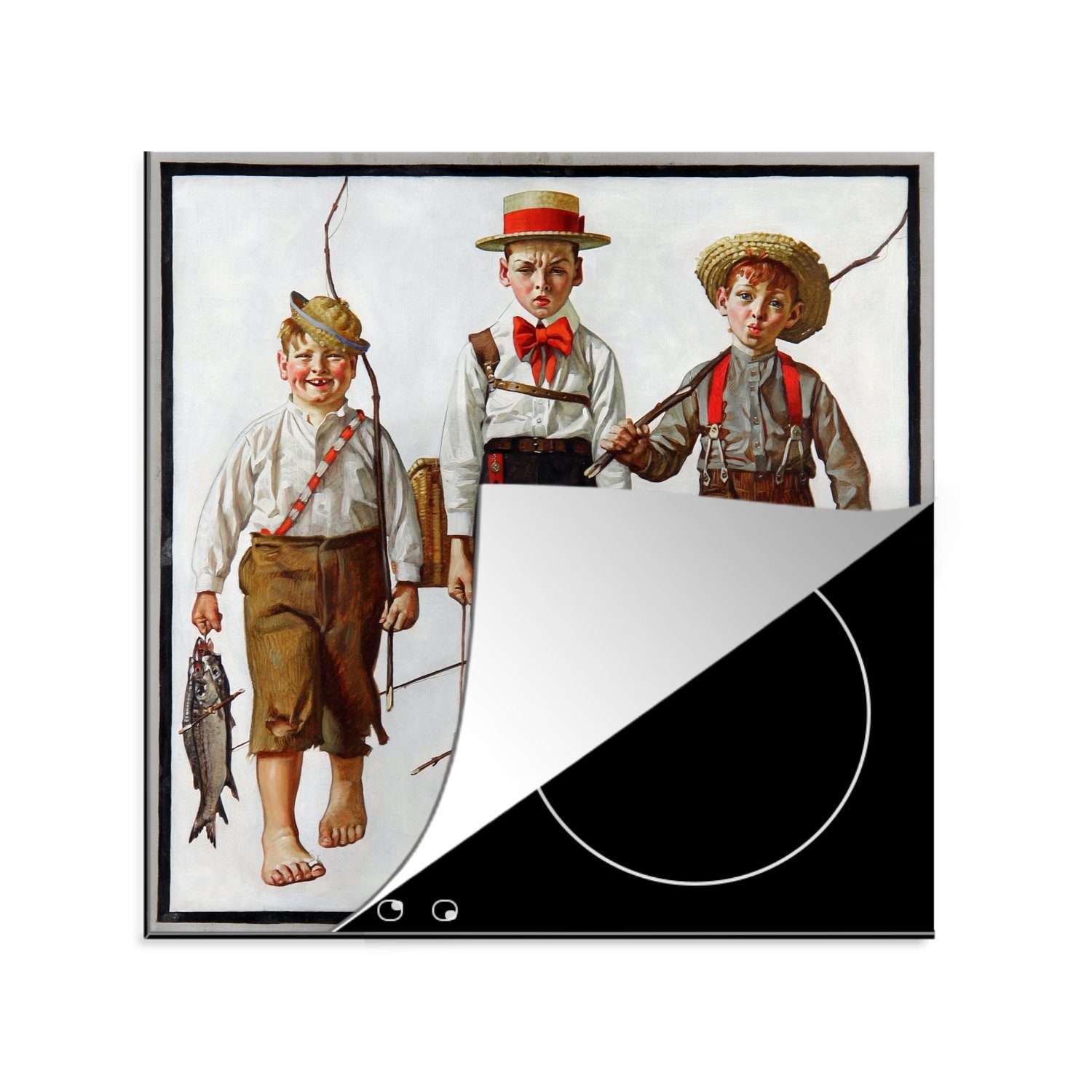 MuchoWow Herdblende-/Abdeckplatte Der Fang - Gemälde von Norman Rockwell, Vinyl, (1 tlg), 78x78 cm, Ceranfeldabdeckung, Arbeitsplatte für küche