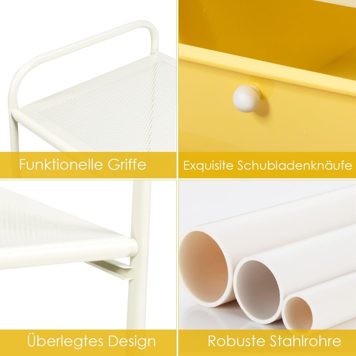 KOMFOTTEU Rollwagen Rollregal, mit 4 Schubladen & Rädern, 63x37x73,5cm