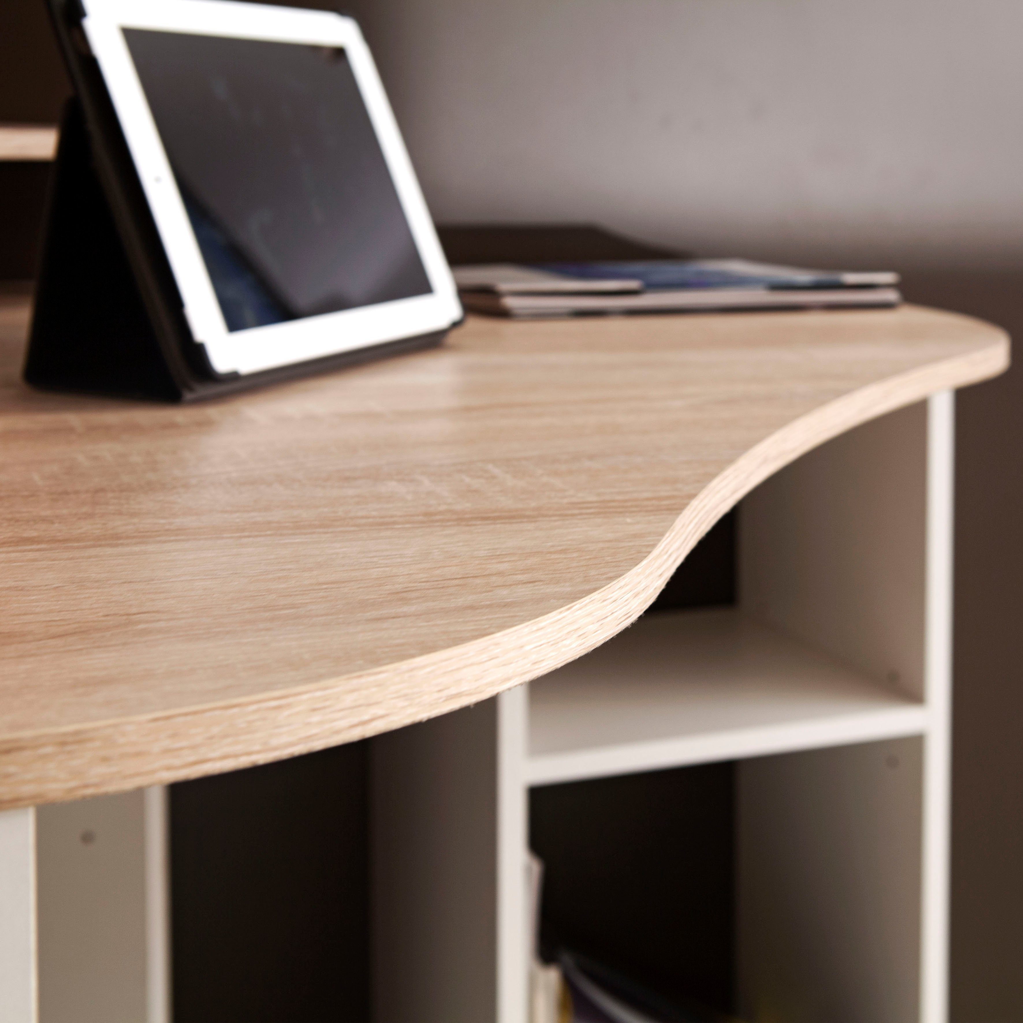 Corner, eichefarbig 94 | Breite cm Tischplatte in Schreibtisch TemaHome Farbvarianten, Melamingestell, untersch. eichefarben/weiß