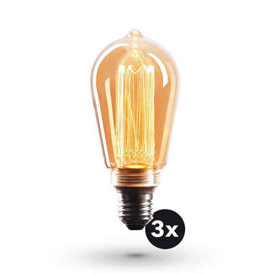 Crown LED Edison Illusion Filament Glühbirne E27, Dimmbar, 3,5W, 1800K, Warmweiß Halogenlampe, Warmwei 3Xantik
