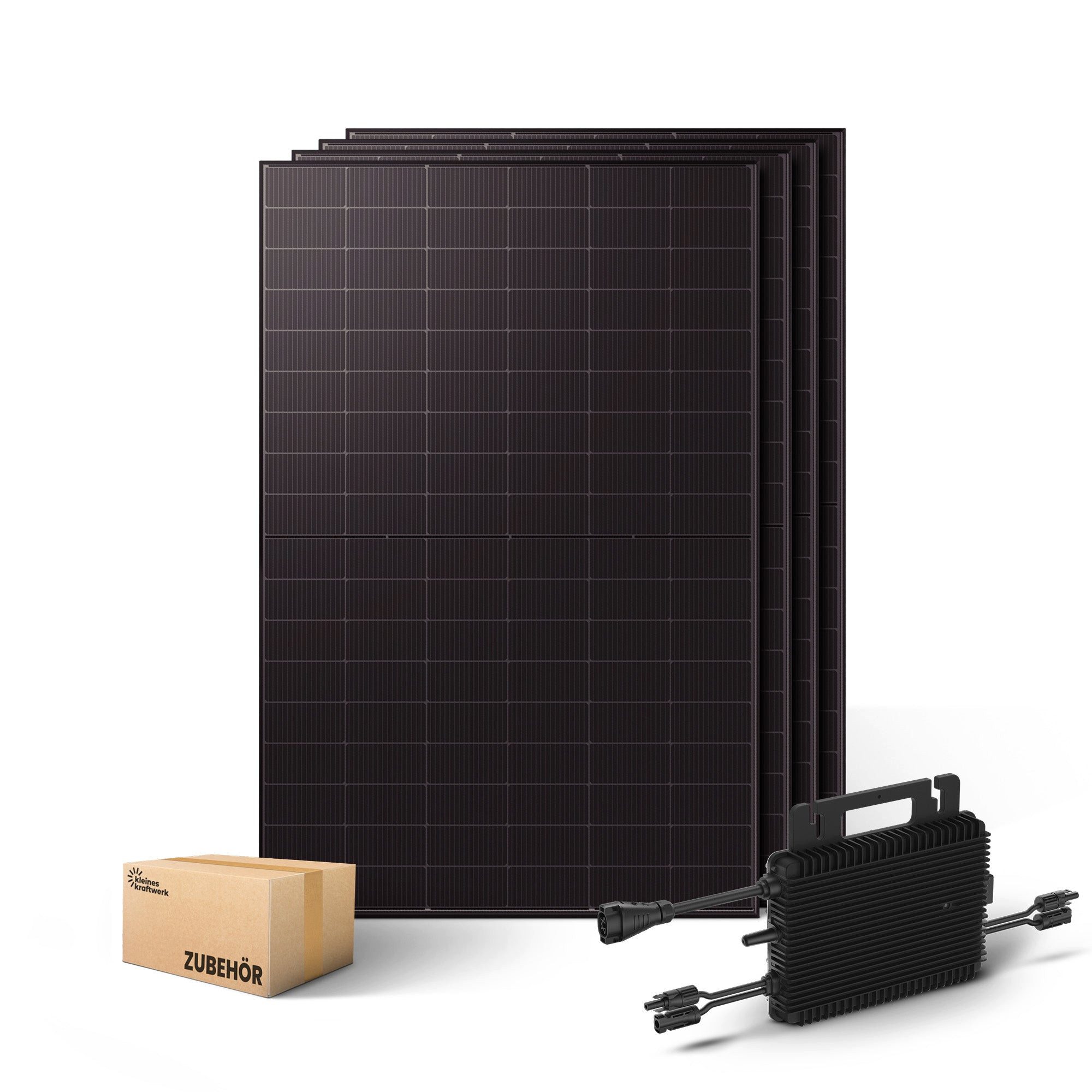 Kleines Kraftwerk Balkonkraftwerk, 2000 W, Monokristallin, (ohne Halterung, Solaranlage Komplettset mit Wechselrichter), 4 x 500W, Wechselrichter, Stromanschlusskabel, Solarverlängerungskabel