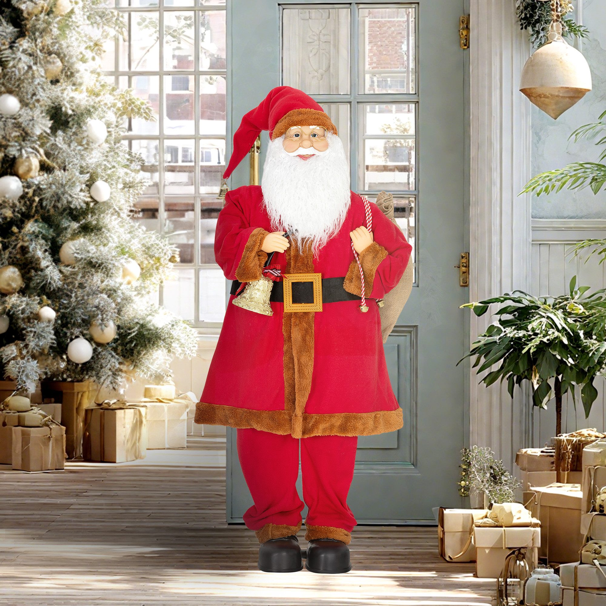 HOMCOM Weihnachtsmann Weihnachtsdekoration Nikolaus Figur mit Beweglichem Kopf und Armen (Weihnachtsfigur, 1 St., 1-tlg), Geräuschaktiviert, singt, Kopf bewegt sich