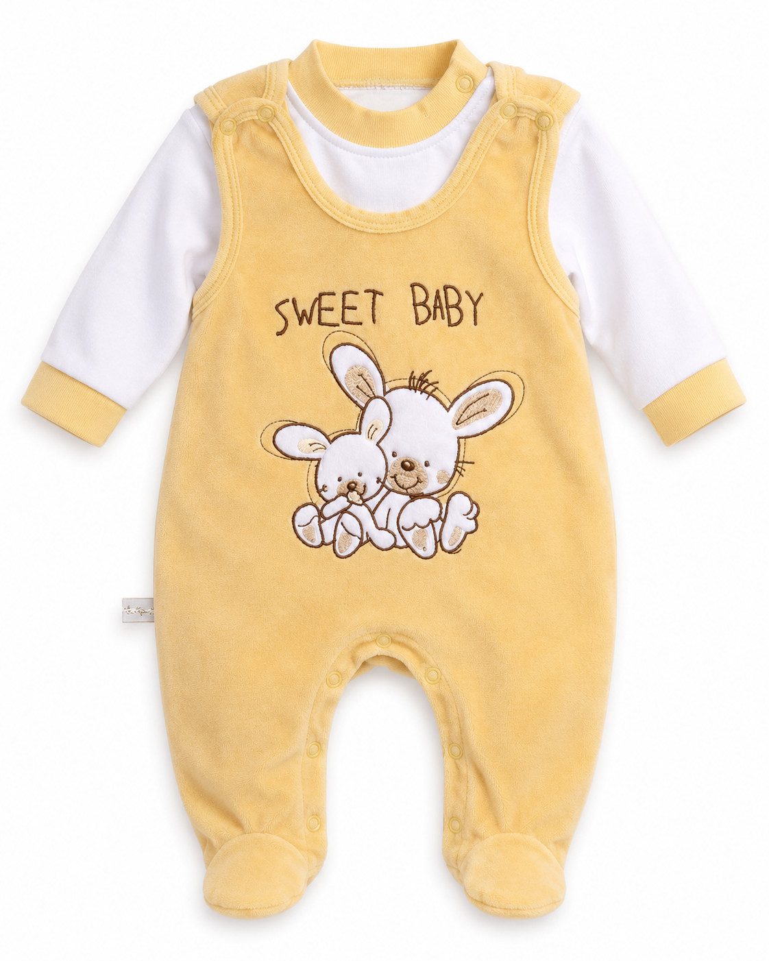 La Bortini Strampler Baby Set aus Velours und Baumwolle mit Hasen (Erstlingsset für Jungen und Mädchen, 2-teilig, neutral)