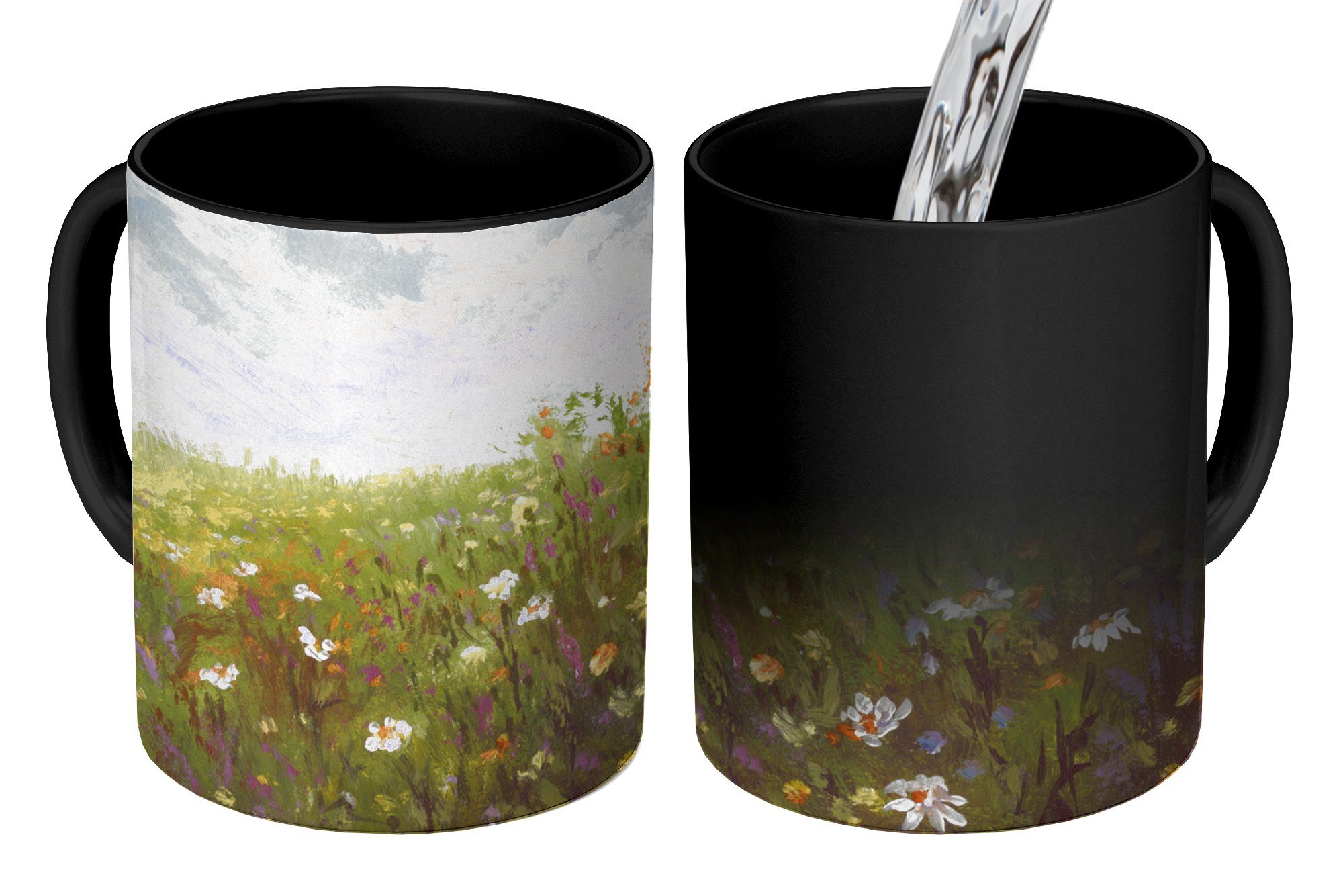 MuchoWow Tasse Sommer - Blumen - Ölfarbe, Keramik, Farbwechsel, Kaffeetassen, Teetasse, Zaubertasse, Geschenk